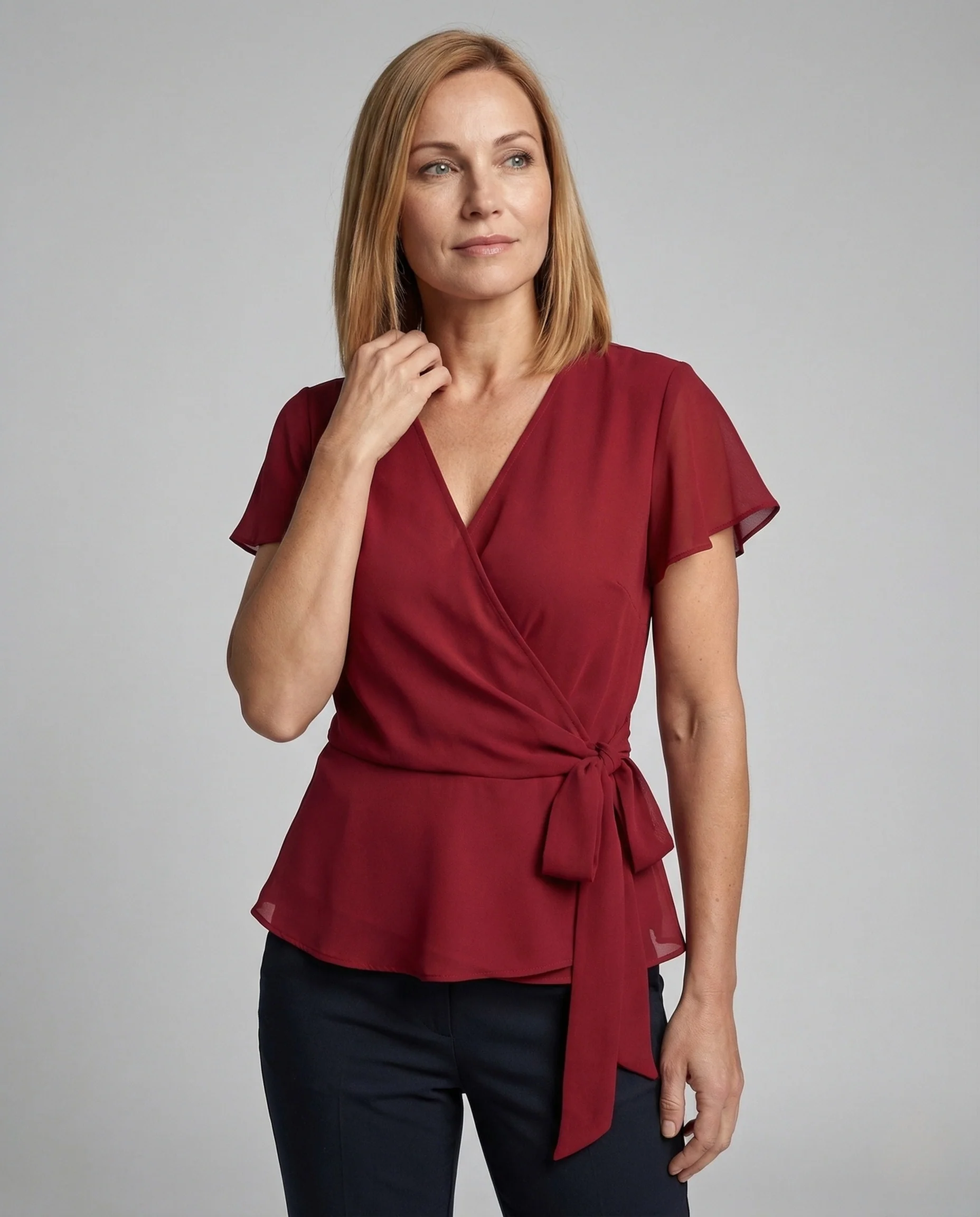Damen Chiffon Wickelbluse mit Volants - Image 2