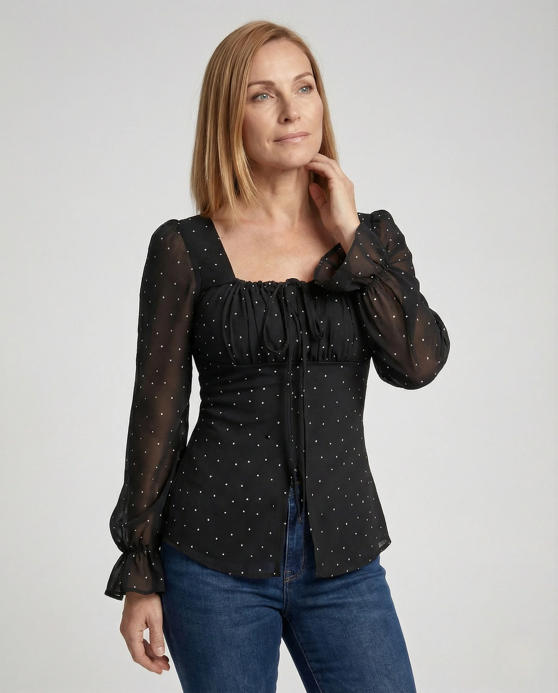 Damen Chiffonbluse mit Quadratischem Ausschnitt - Image 2