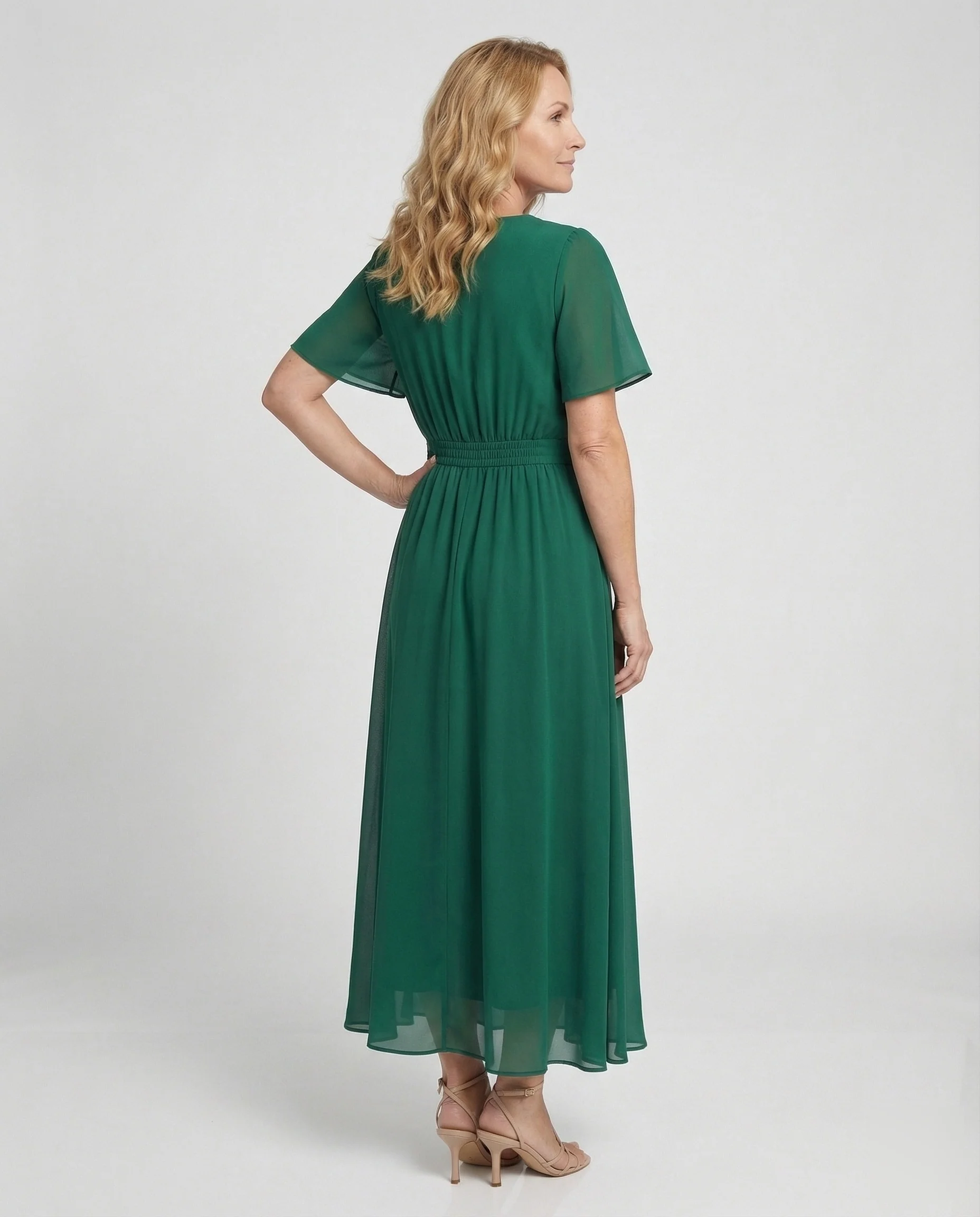 Damen Chiffon-Maxikleid in Wickeloptik mit Flügelärmeln - Image 4