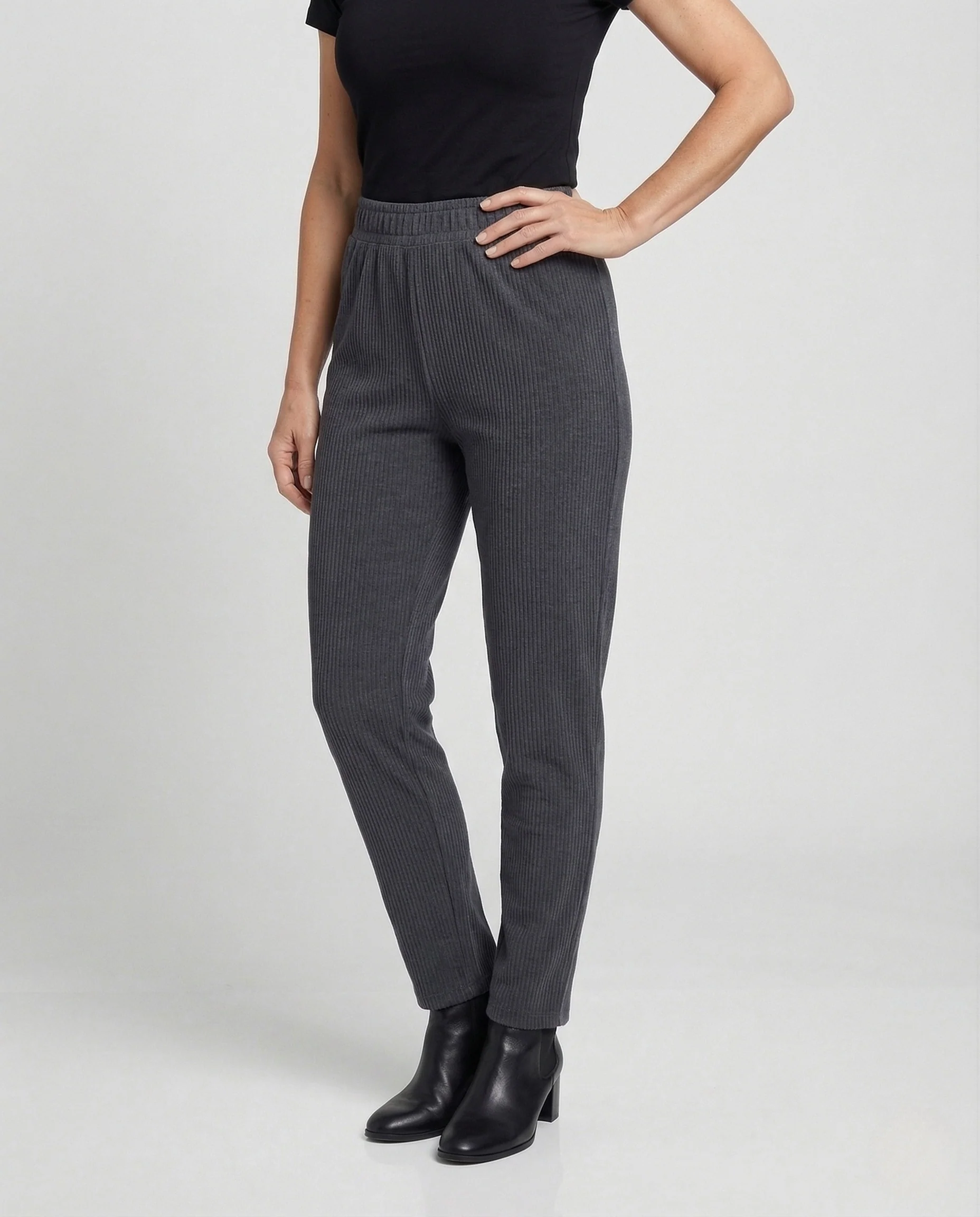 Damen Cordhose mit Elastischem Bund und Geradem Bein Freizeit Hose - Image 2