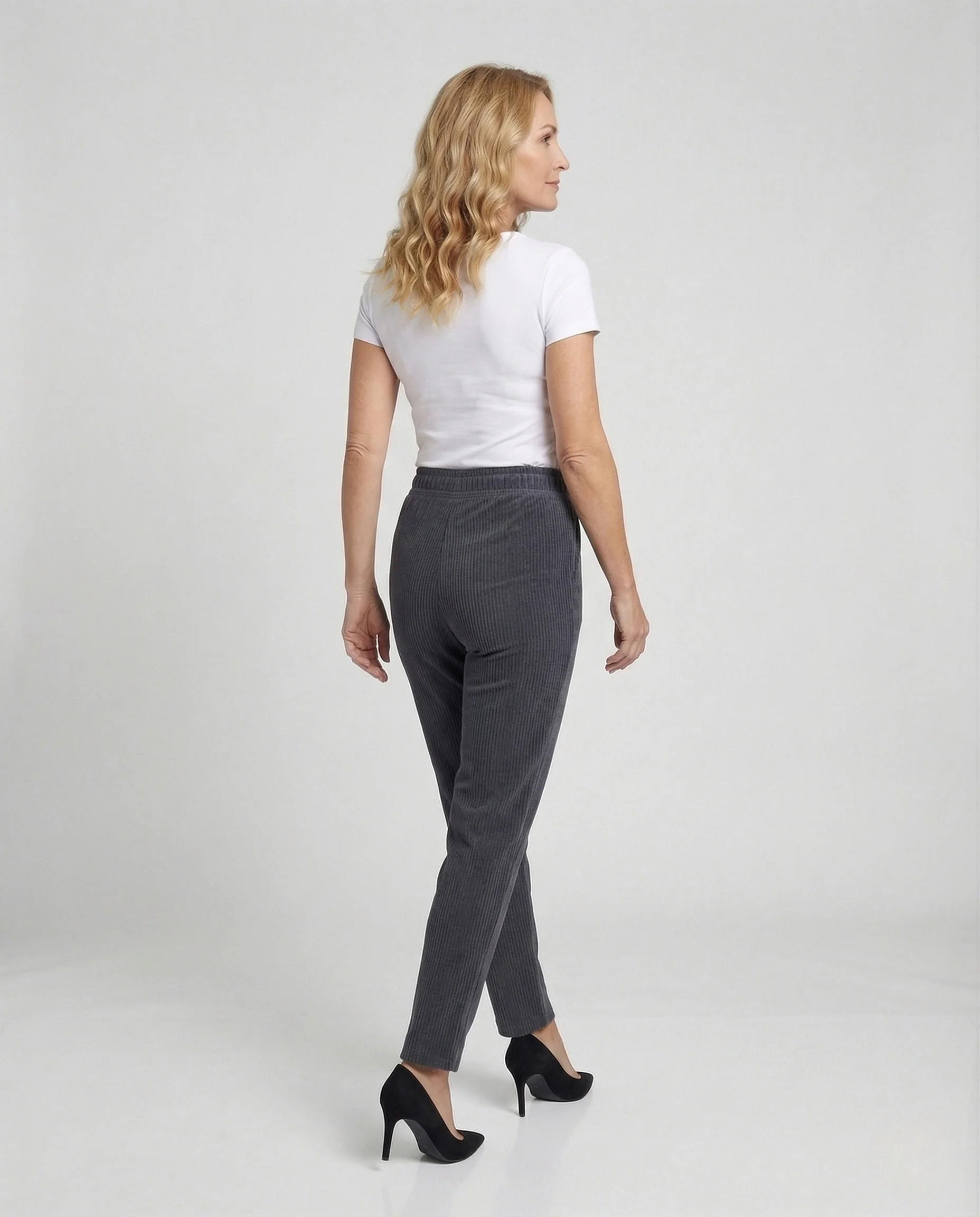 Damen Cordhose mit Elastischem Bund und Geradem Bein Freizeit Hose - Image 4