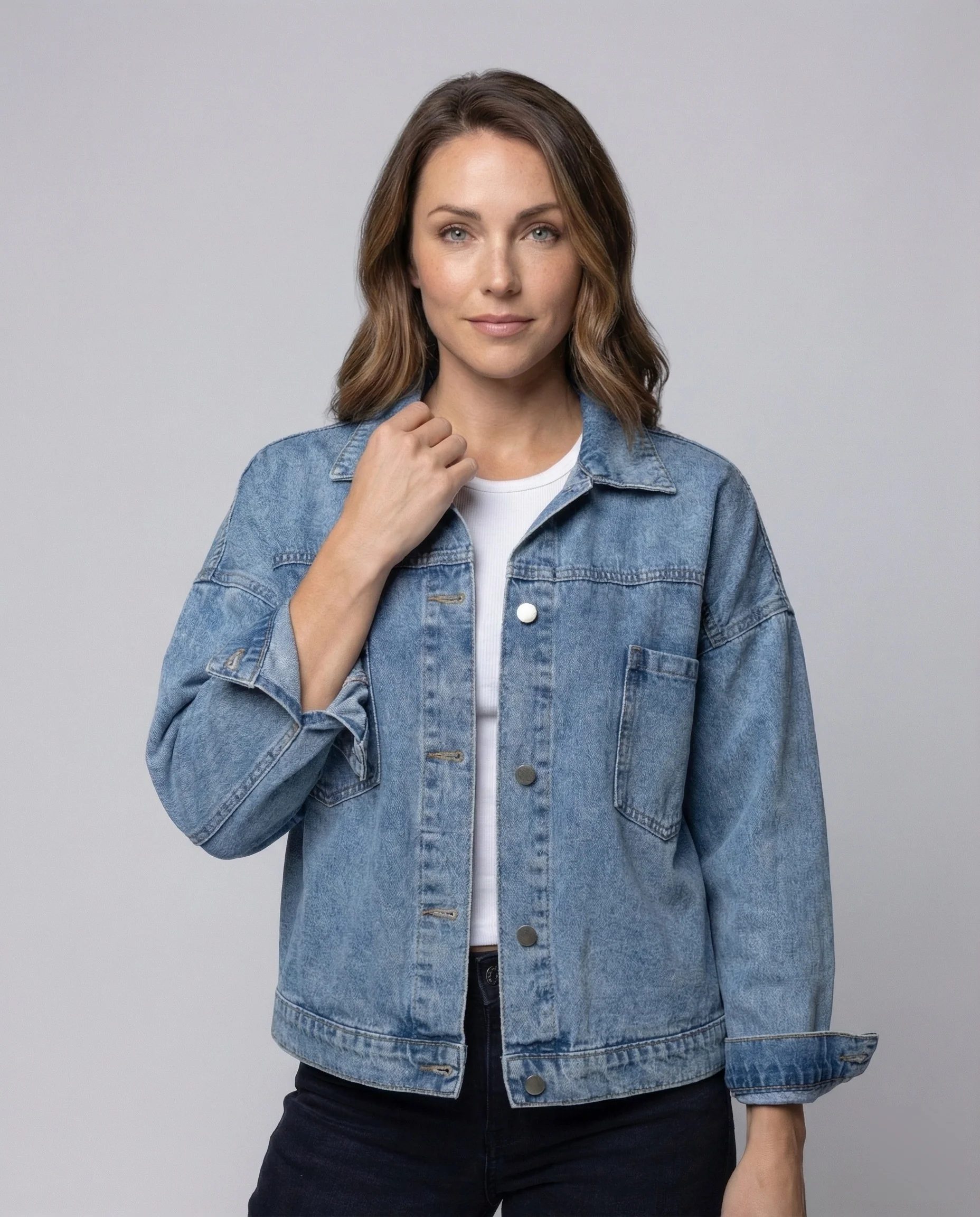 Damen Cropped Denimjacke Oversize - Image 2