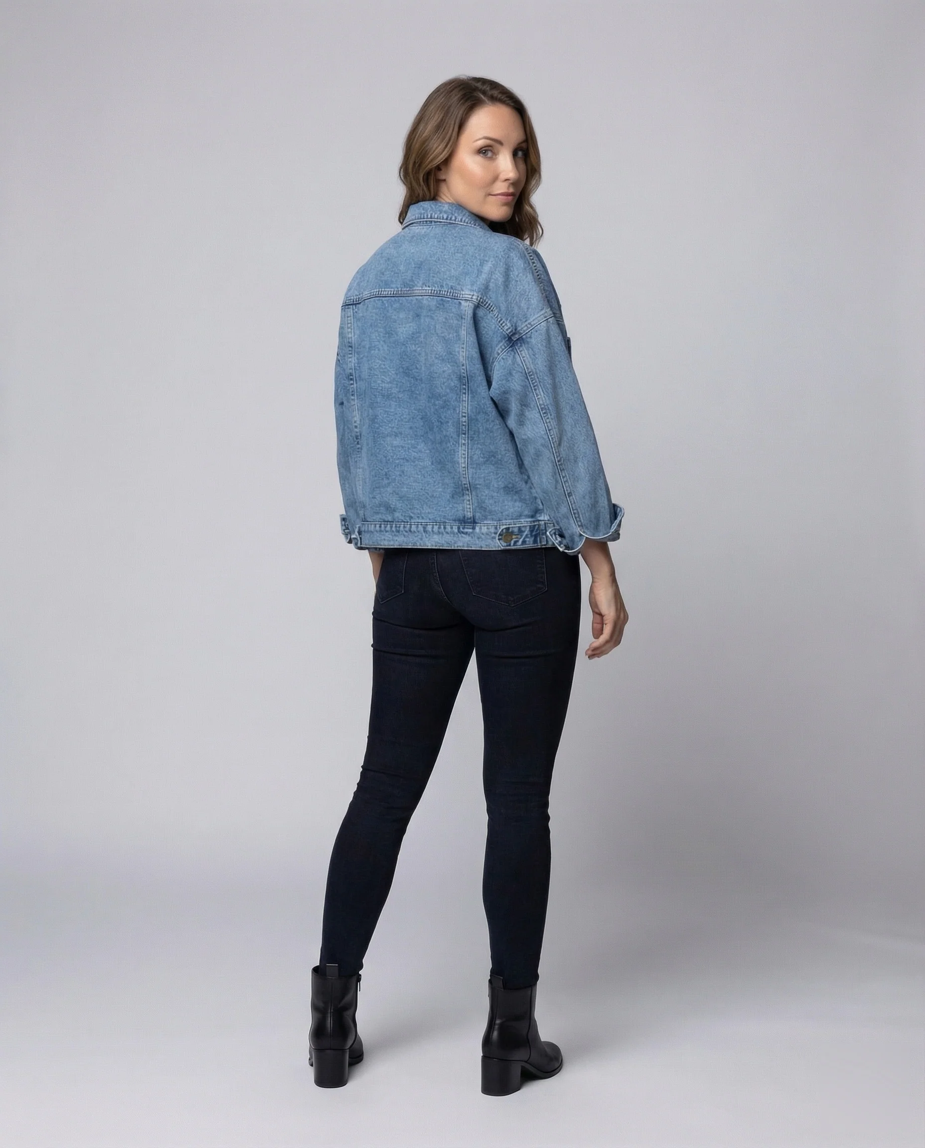 Damen Cropped Denimjacke Oversize - Image 4