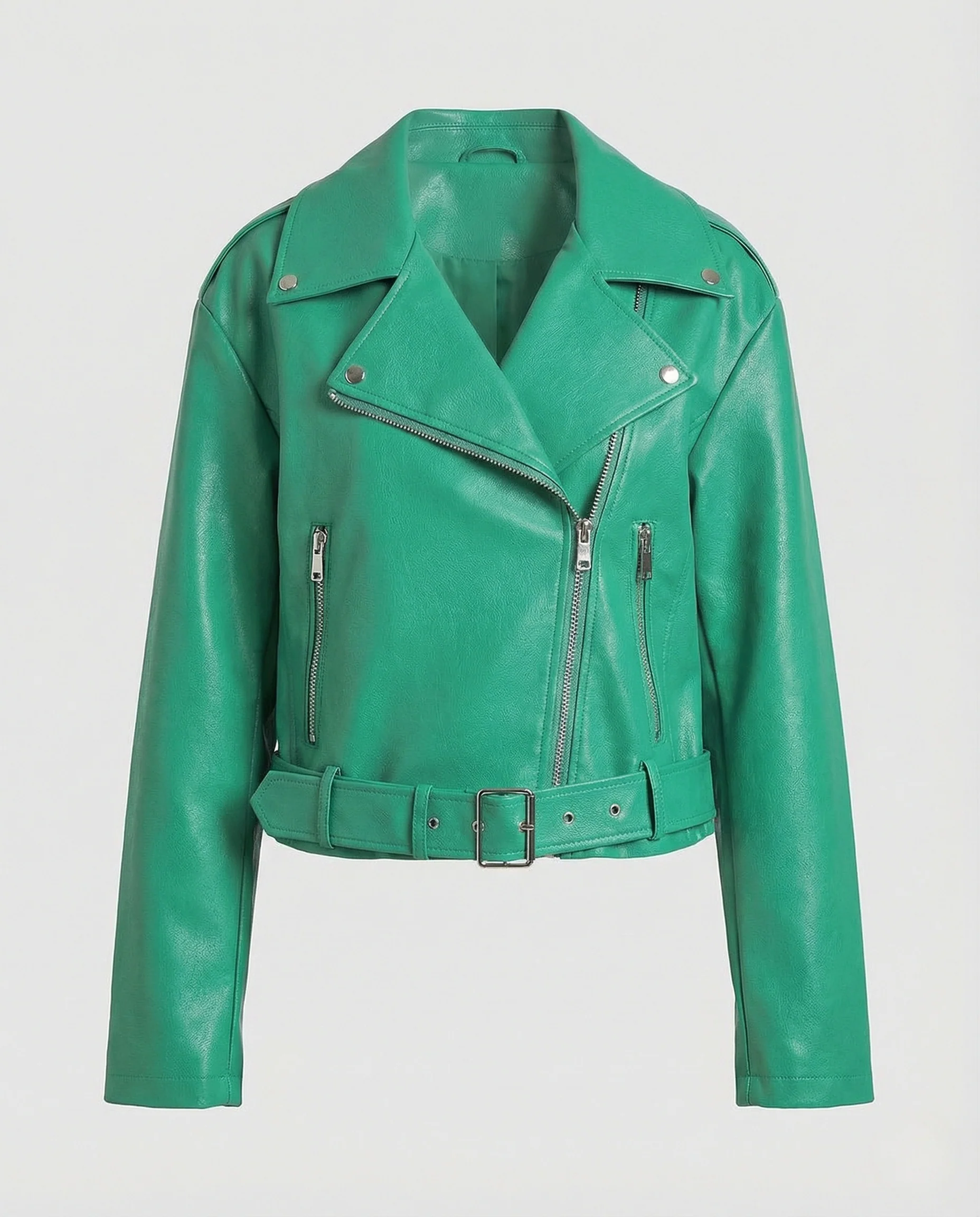 Damen Cropped Bikerjacke Vegan Leder - Image 6