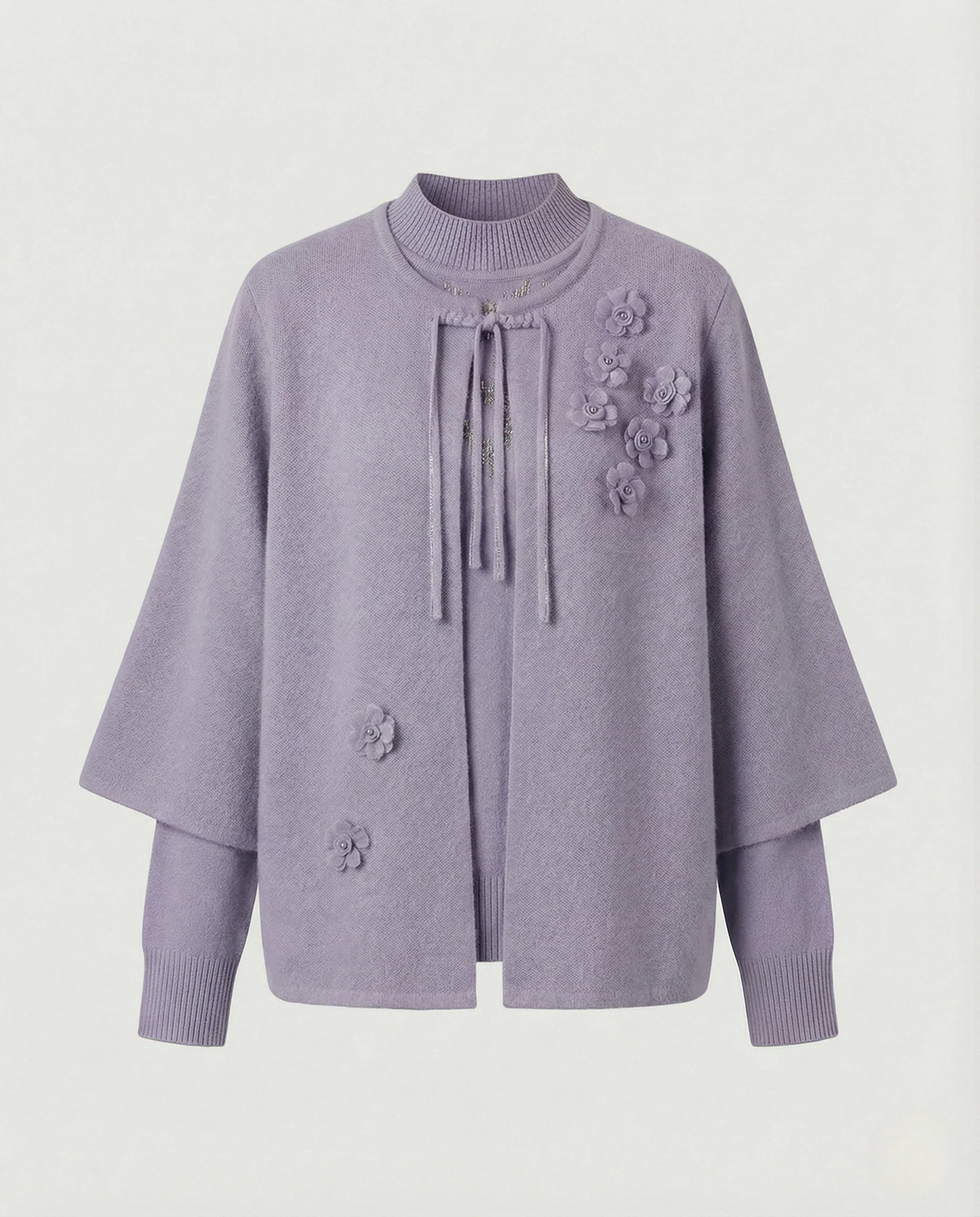 Doppellagiges Feinstrick-Cape mit eingearbeiteten Ärmeln und floralen Applikationen Heidi Mode - Image 6