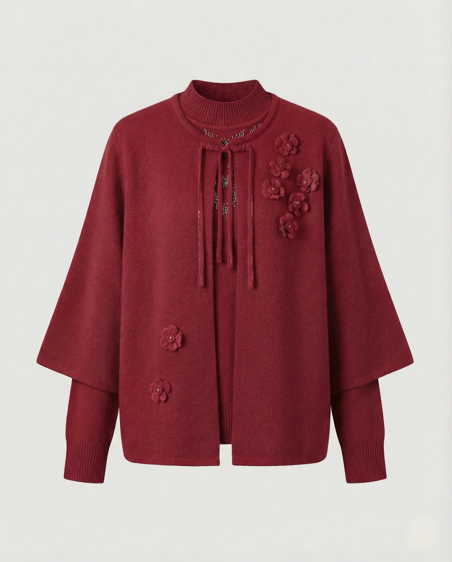 Doppellagiges Feinstrick-Cape mit eingearbeiteten Ärmeln und floralen Applikationen Heidi Mode - Image 7