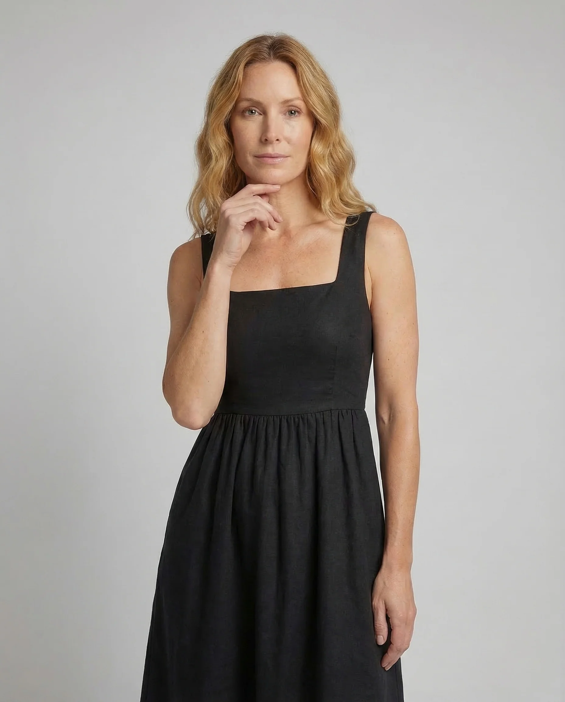 Damen Midikleid Eckiger Ausschnitt Taschen - Image 2