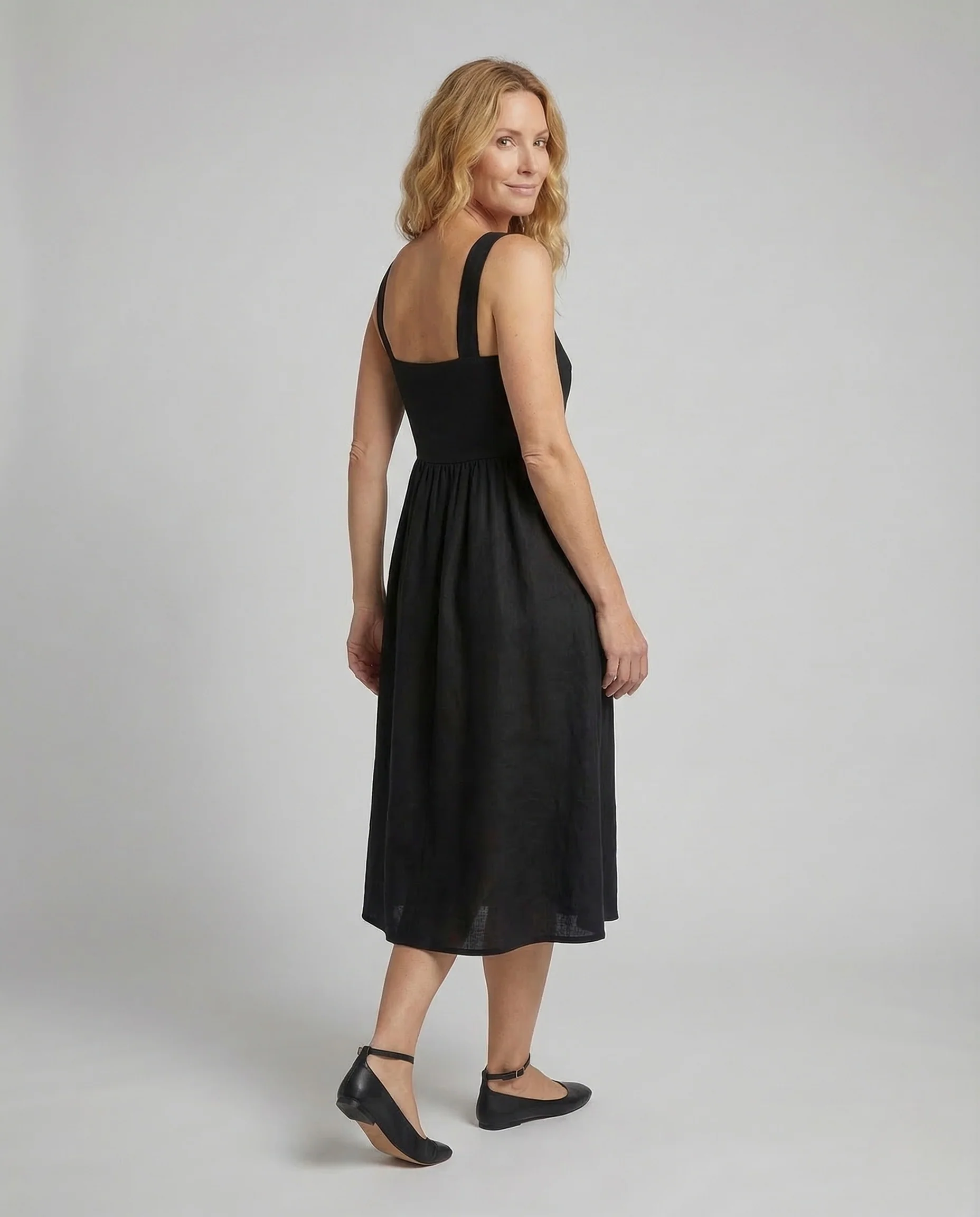 Damen Midikleid Eckiger Ausschnitt Taschen - Image 4
