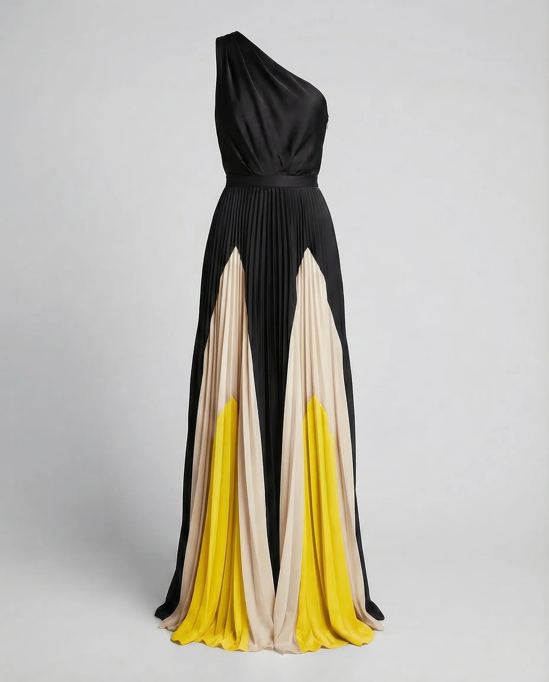 Damen One Shoulder Maxikleid Plisseerock - Image 6
