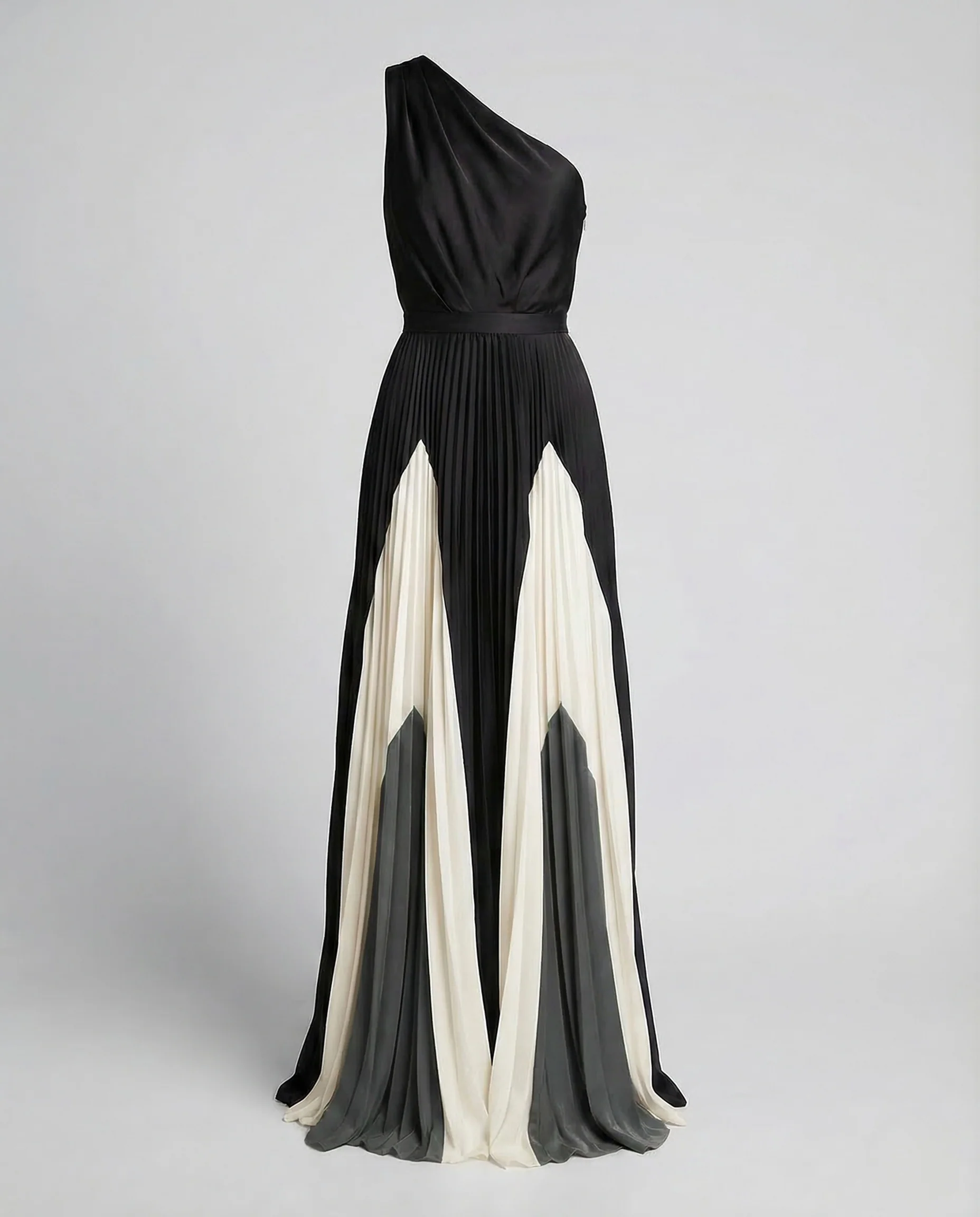 Damen One Shoulder Maxikleid Plisseerock - Image 8