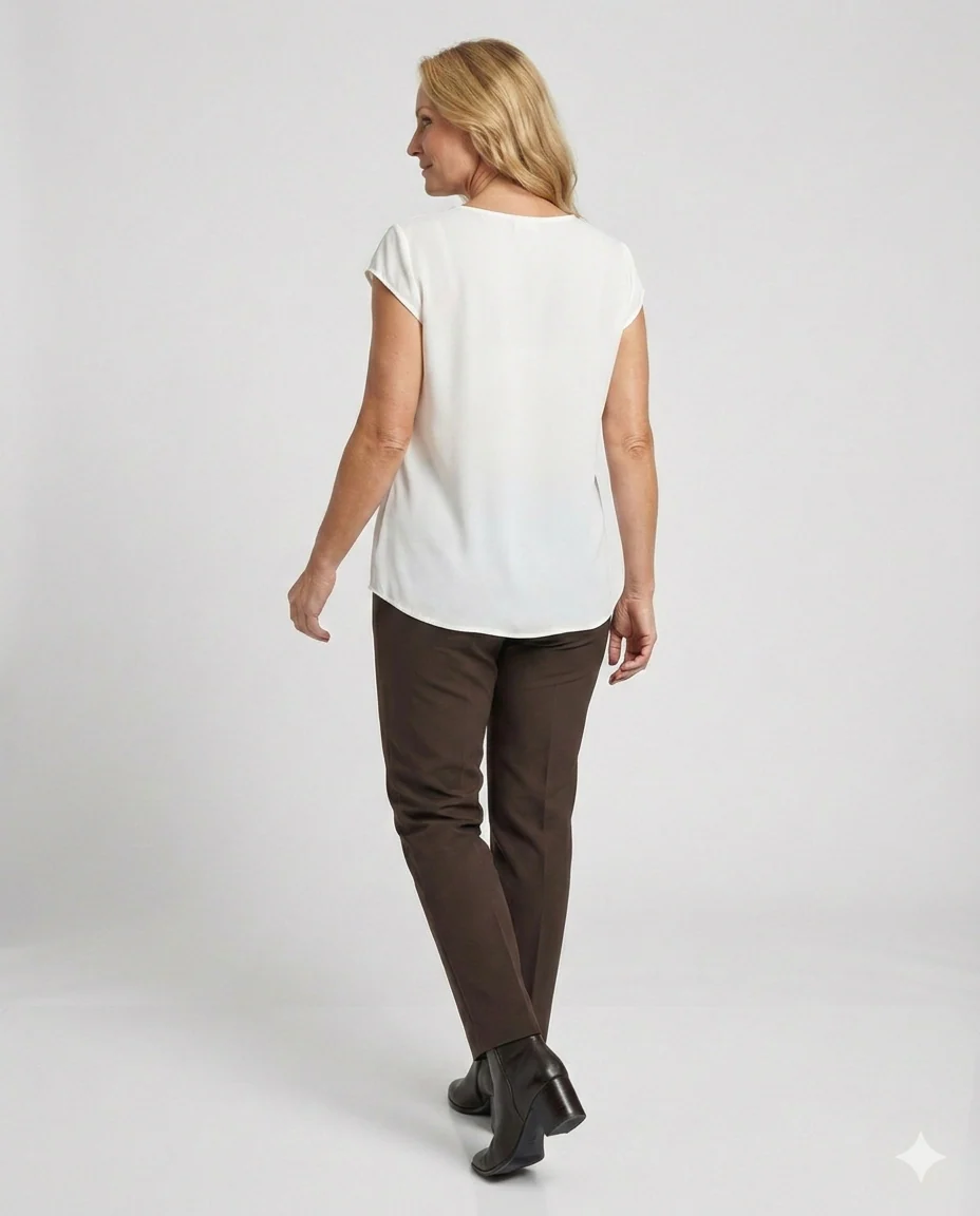 Elegante Kurzarm Bluse Damen Mit Zierfalten - Image 3