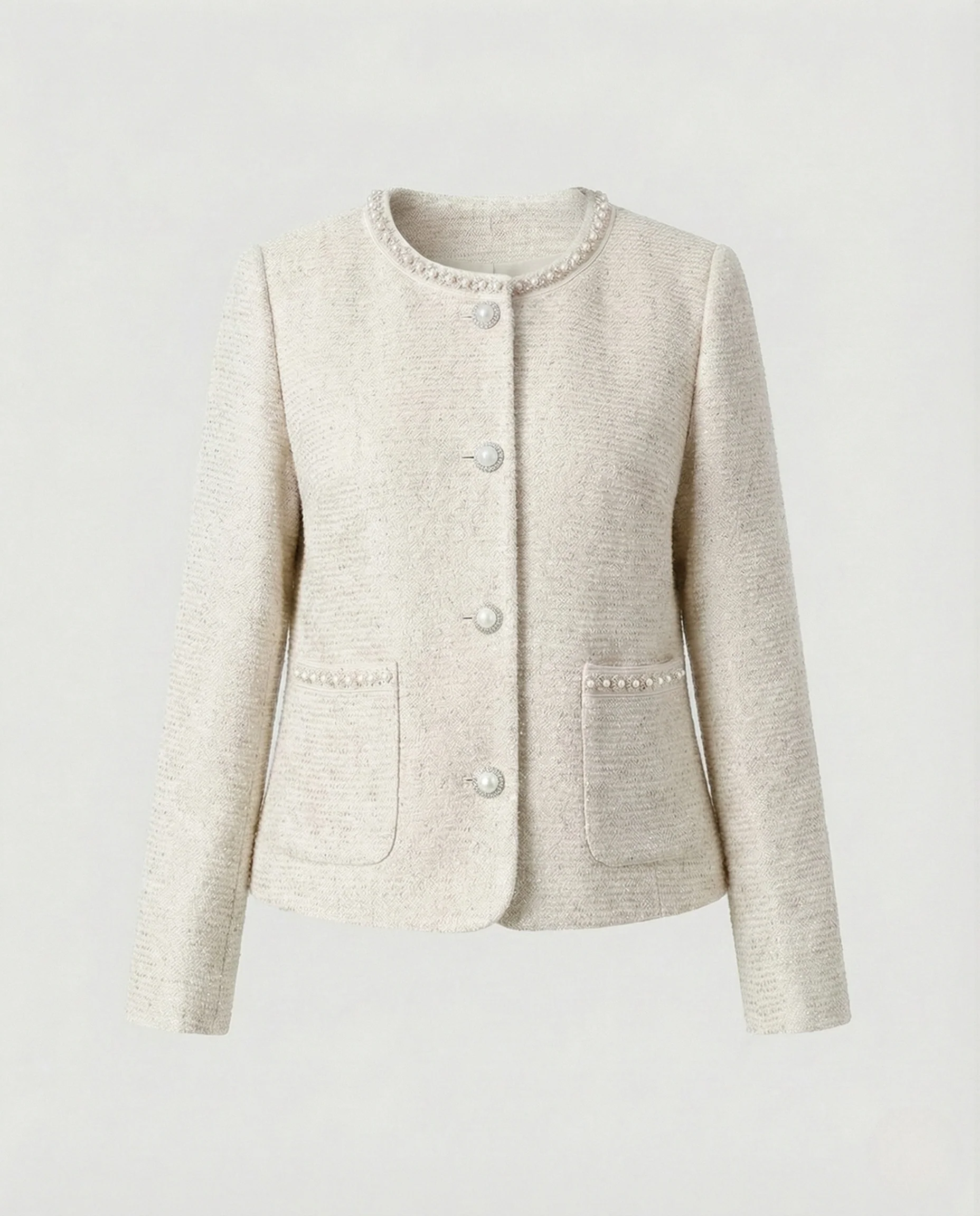 Elegante Bouclé-Kurzjacke mit Perlenbesatz und Schmuckknöpfen Heidi Mode - Image 6