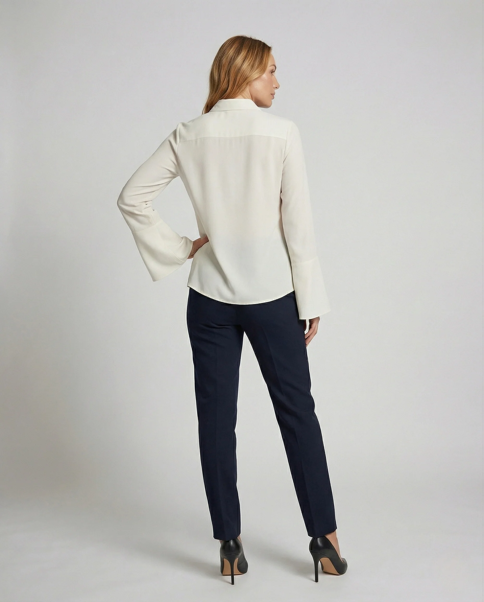 Damen Elegante Chiffon Hemdbluse mit Glockenärmeln - Image 4