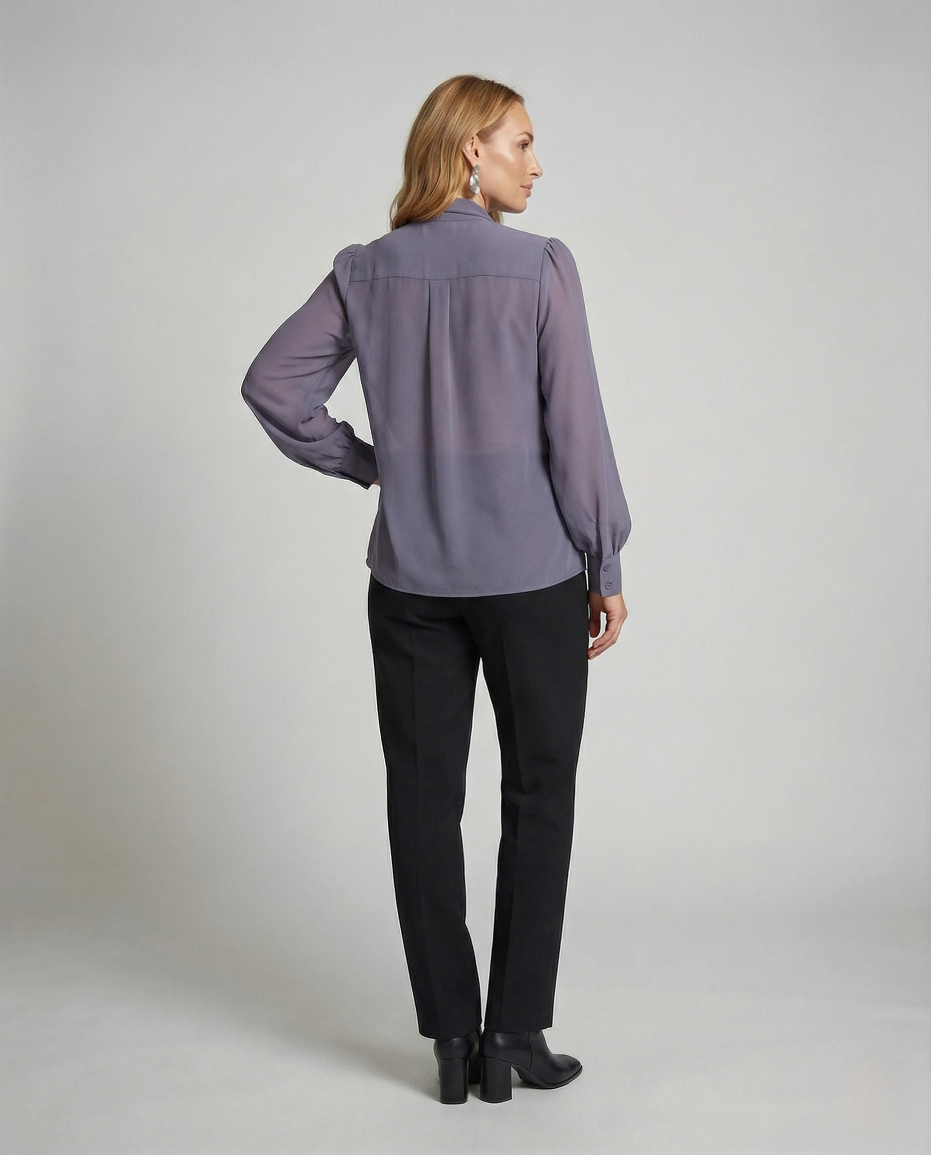 Damen Elegante Chiffonbluse mit Schluppe und Ballonärmeln - Image 3