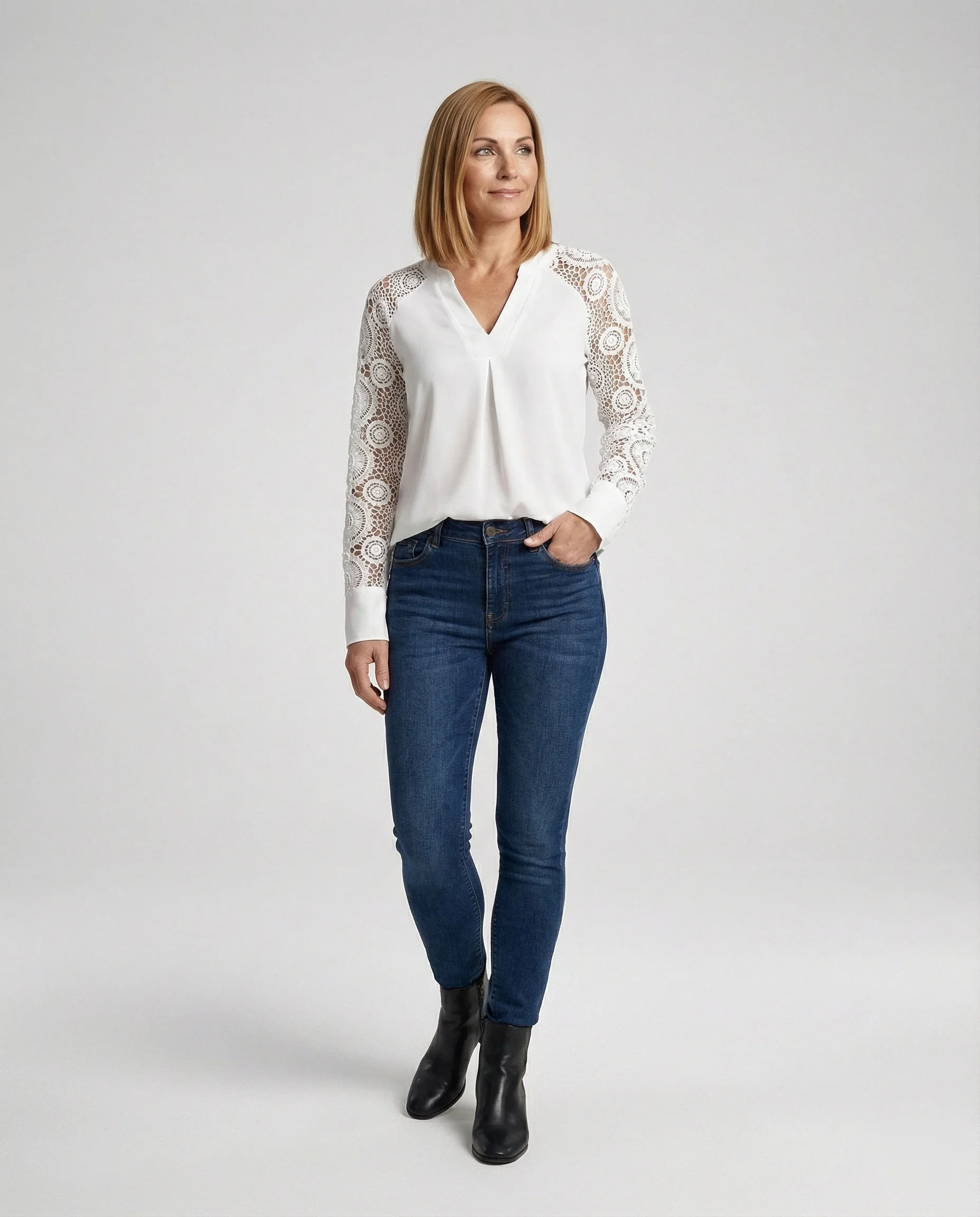 Damen Bluse Chiffon Spitze elegant - Image 2