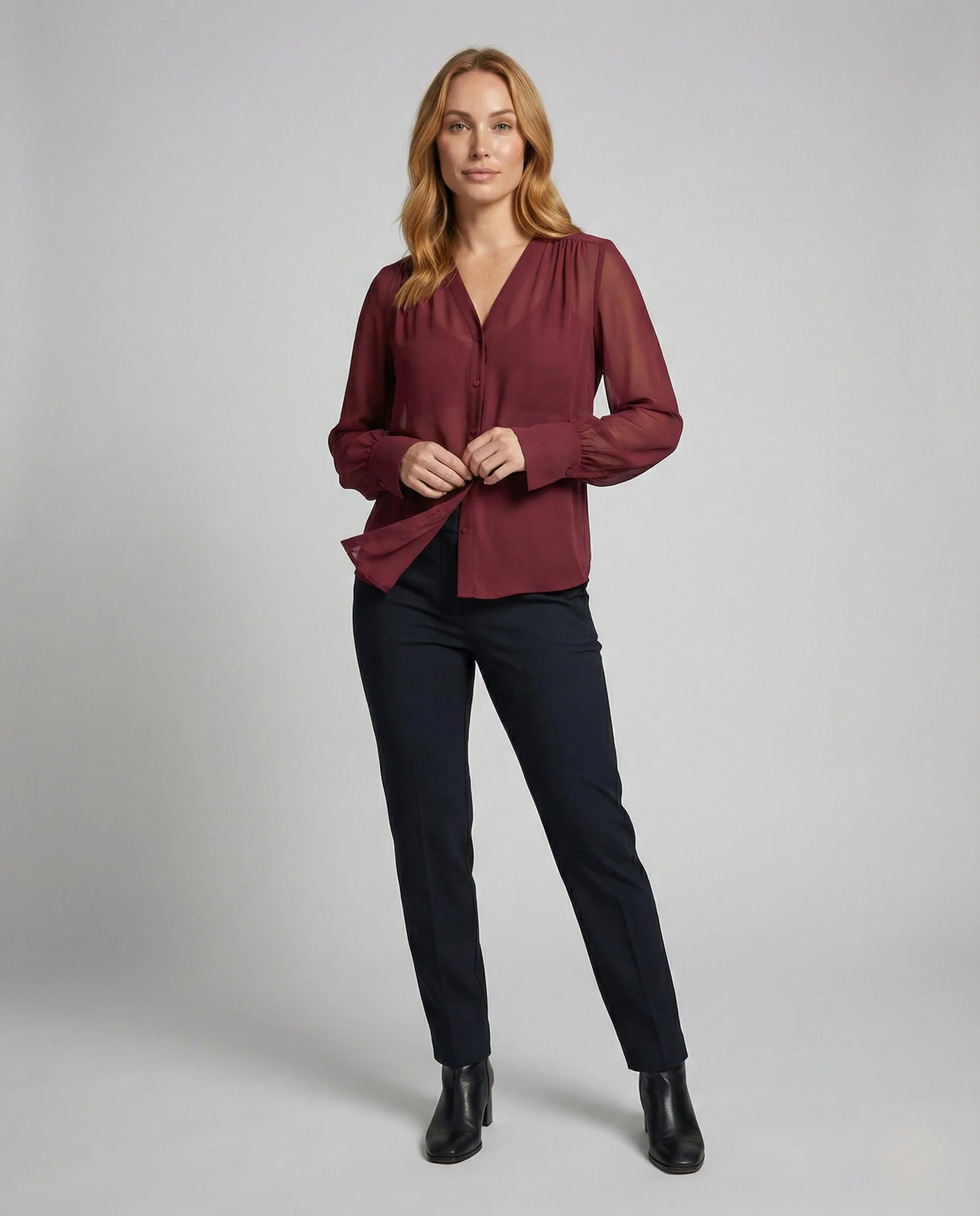 Damen Elegante Chiffonbluse mit V-Ausschnitt - Image 2