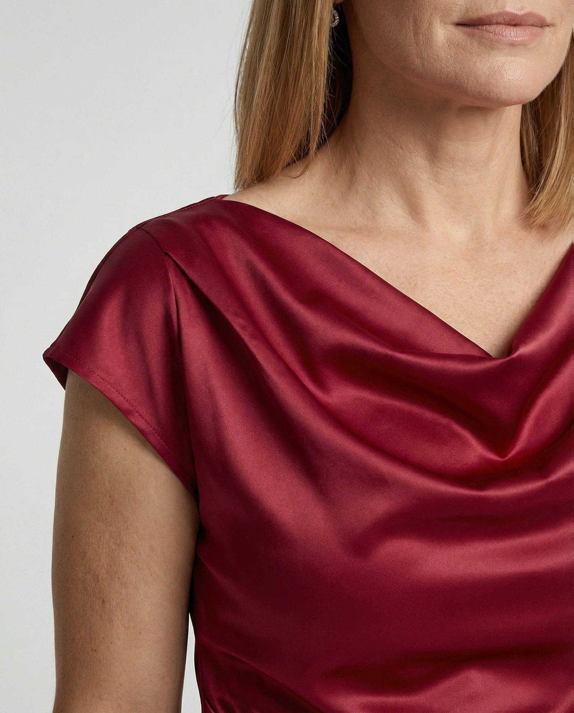 Drapierte Satinbluse Damen Wasserfall Ausschnitt - Image 3
