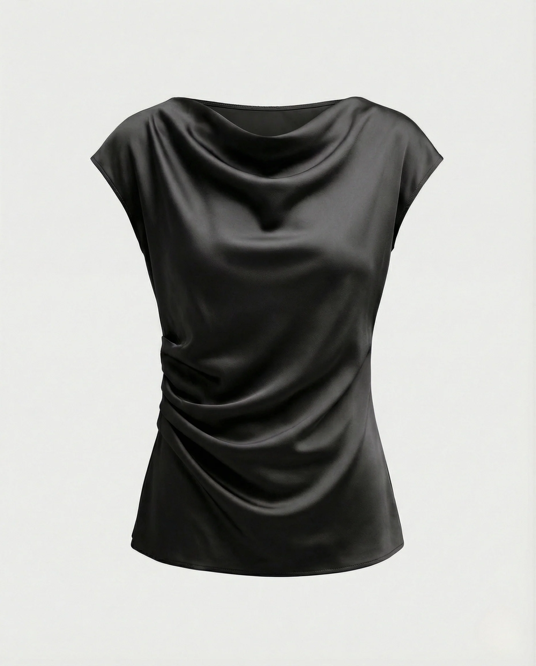 Drapierte Satinbluse Damen Wasserfall Ausschnitt - Image 9