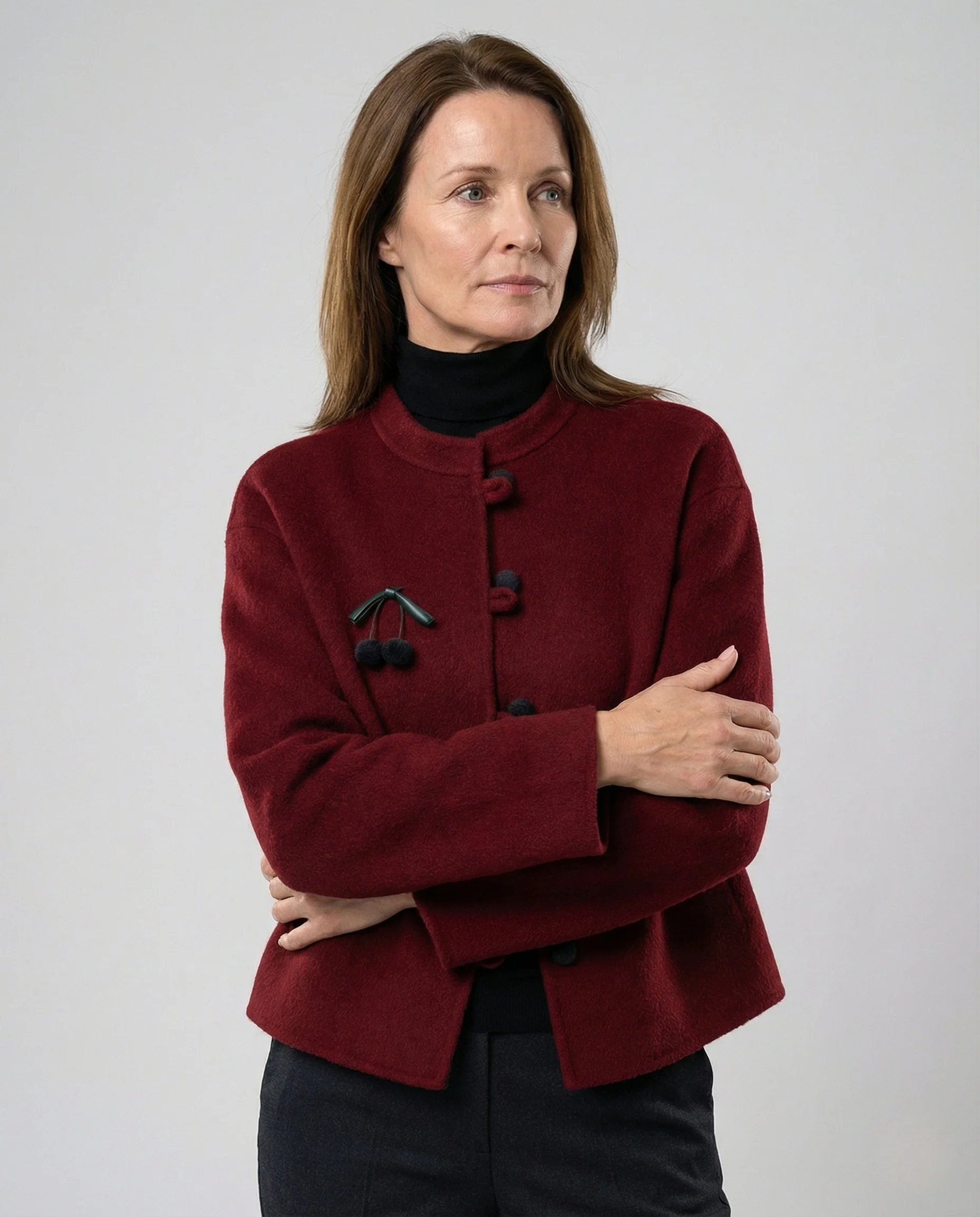 Elegante Kurzjacke im Mandarin-Stil mit Knebelverschlüssen und kontrastumschlag Heidi Mode - Image 2