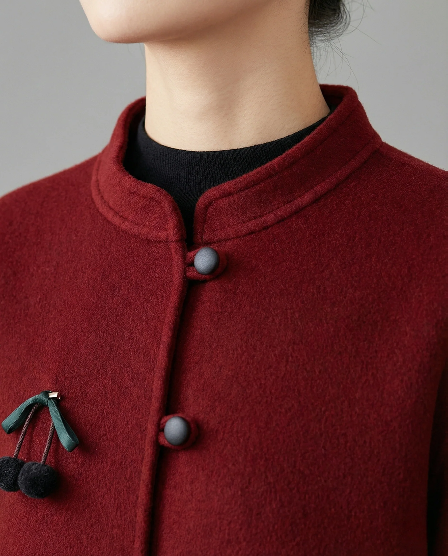 Elegante Kurzjacke im Mandarin-Stil mit Knebelverschlüssen und kontrastumschlag Heidi Mode - Image 3