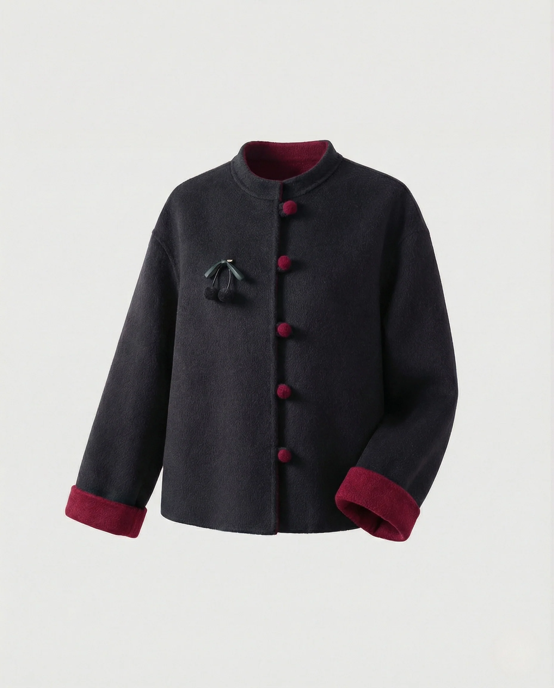 Elegante Kurzjacke im Mandarin-Stil mit Knebelverschlüssen und kontrastumschlag Heidi Mode - Image 6