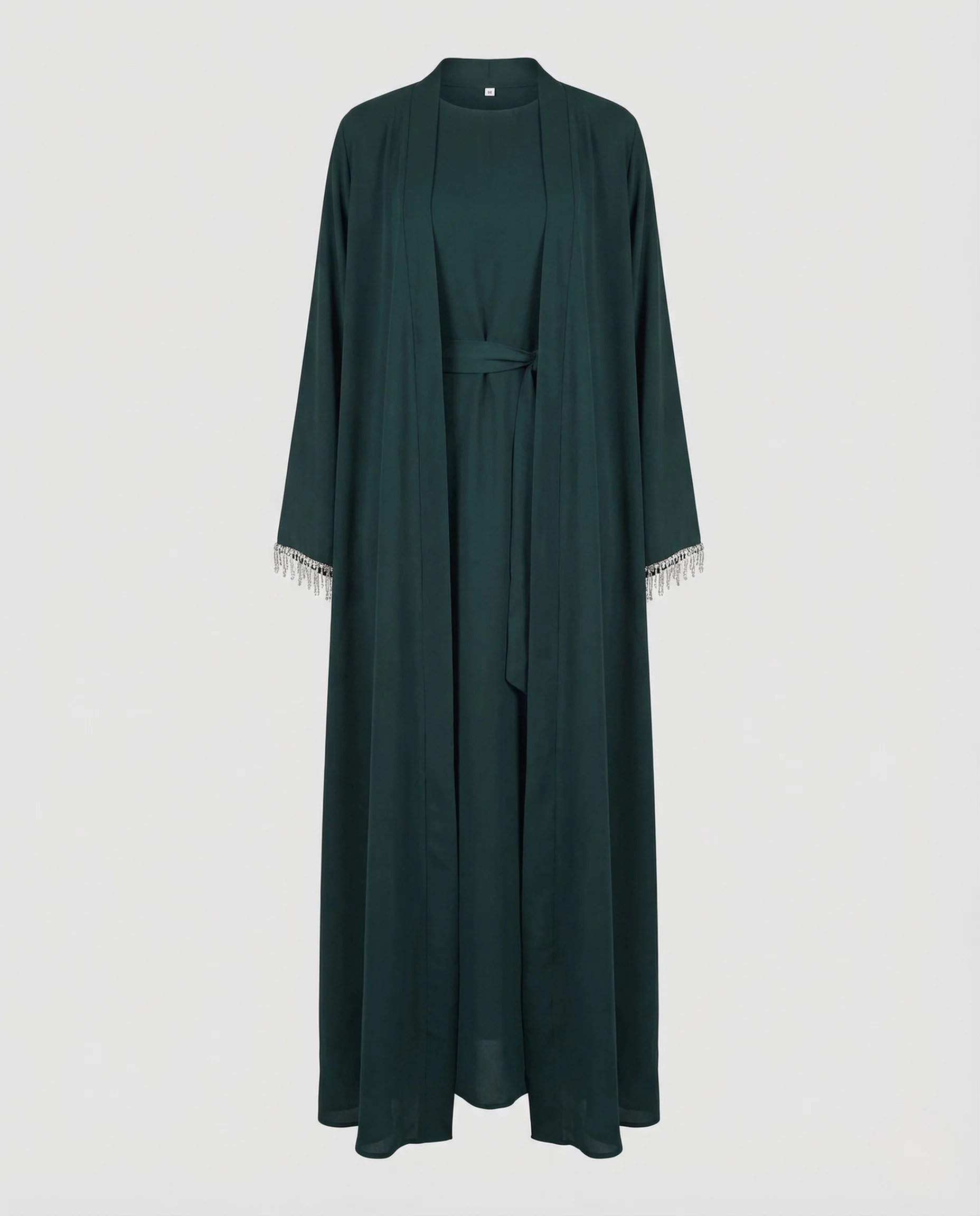 Damen Maxi Abaya mit Perlenfransen & Bindegürtel Elegantes Kleid - Image 5