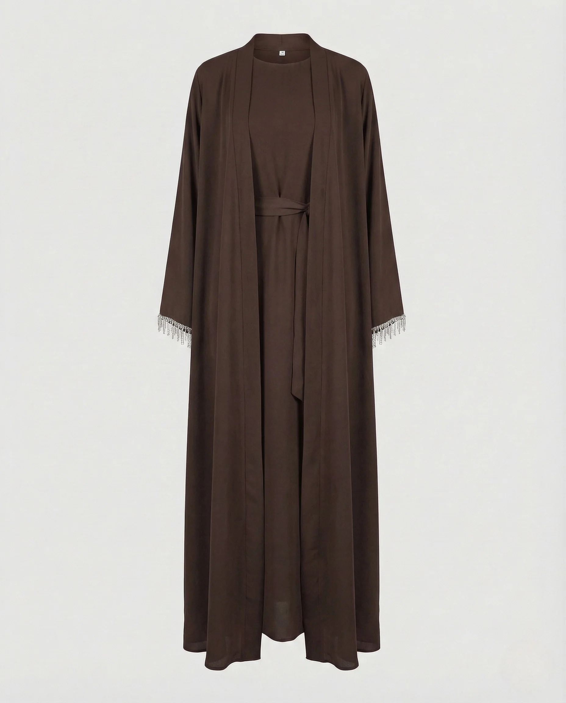 Damen Maxi Abaya mit Perlenfransen & Bindegürtel Elegantes Kleid - Image 7