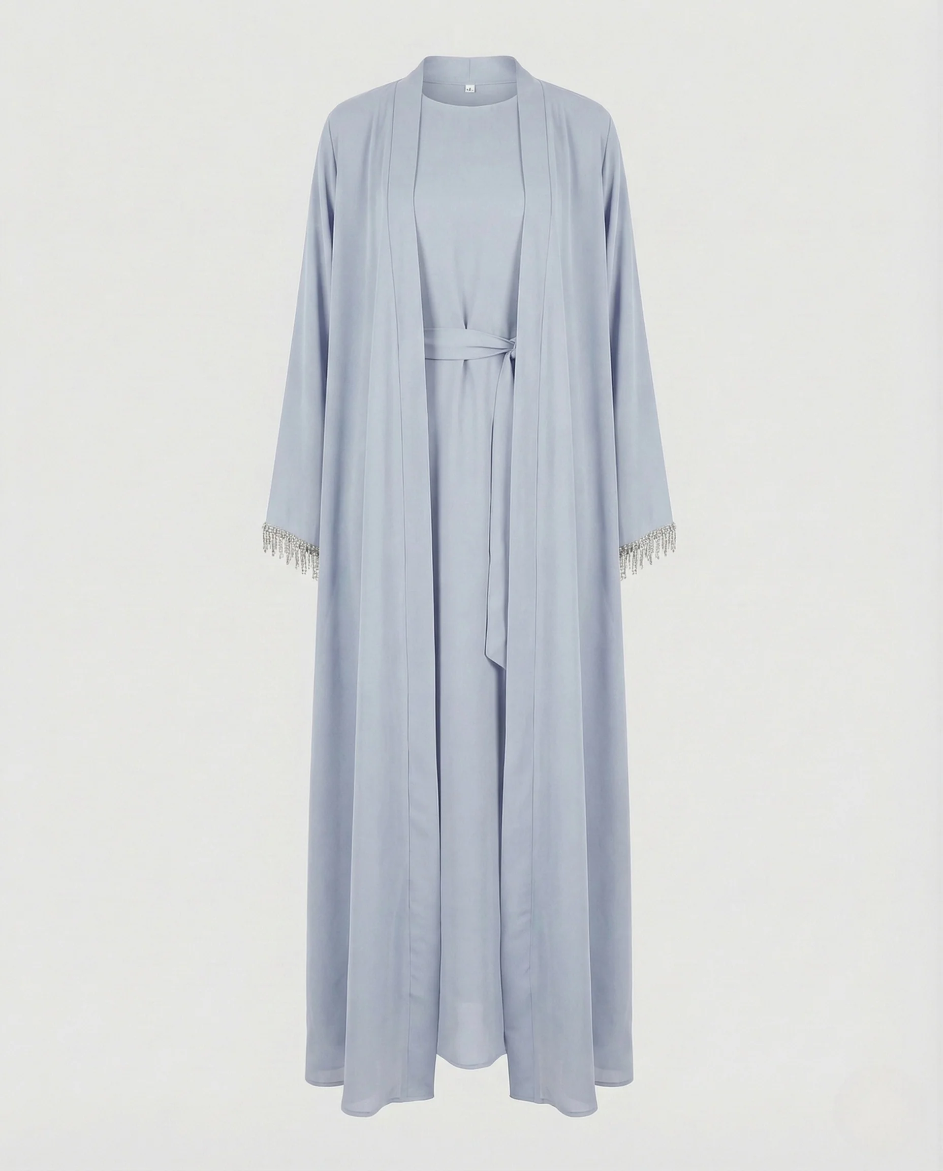 Damen Maxi Abaya mit Perlenfransen & Bindegürtel Elegantes Kleid - Image 8