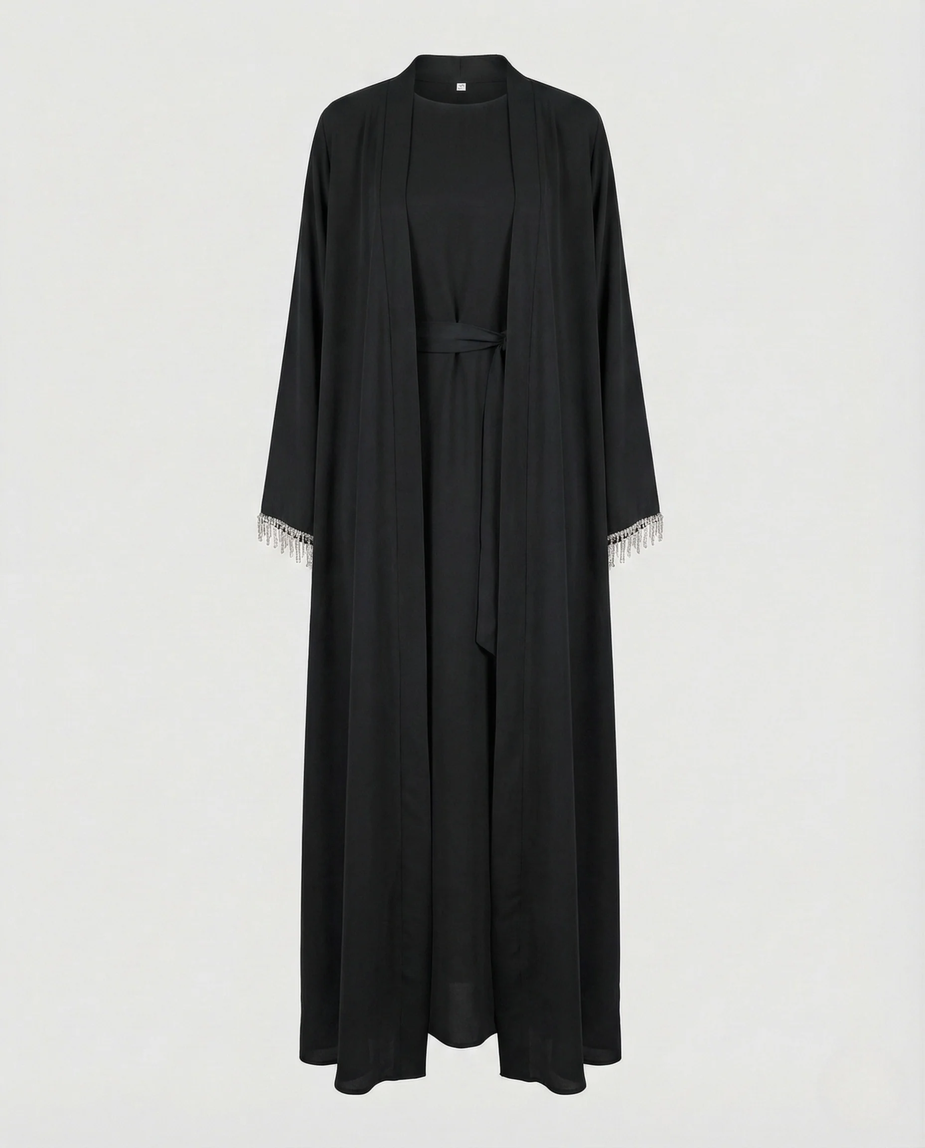 Damen Maxi Abaya mit Perlenfransen & Bindegürtel Elegantes Kleid - Image 9