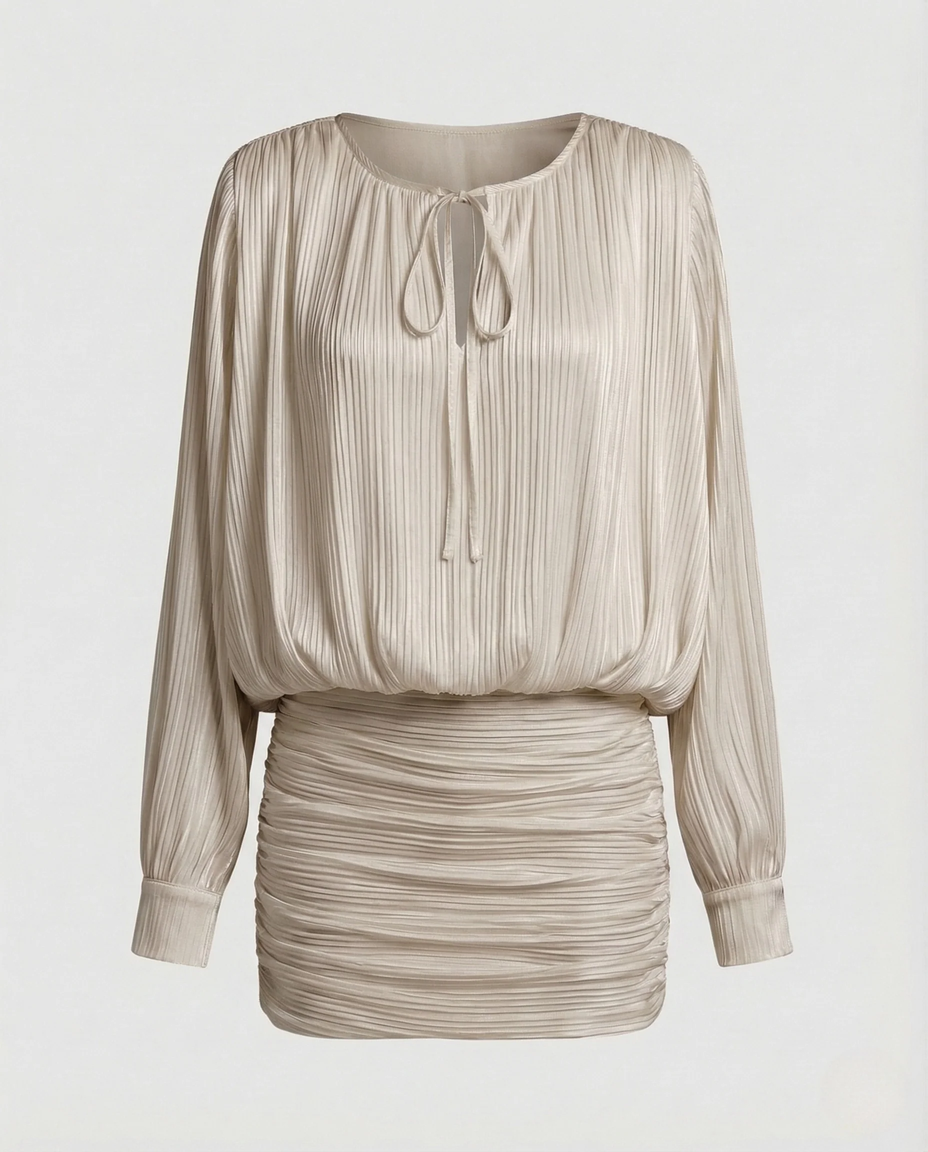 Damen Plissee Bluse Ballonärmel Stehkragen - Image 6