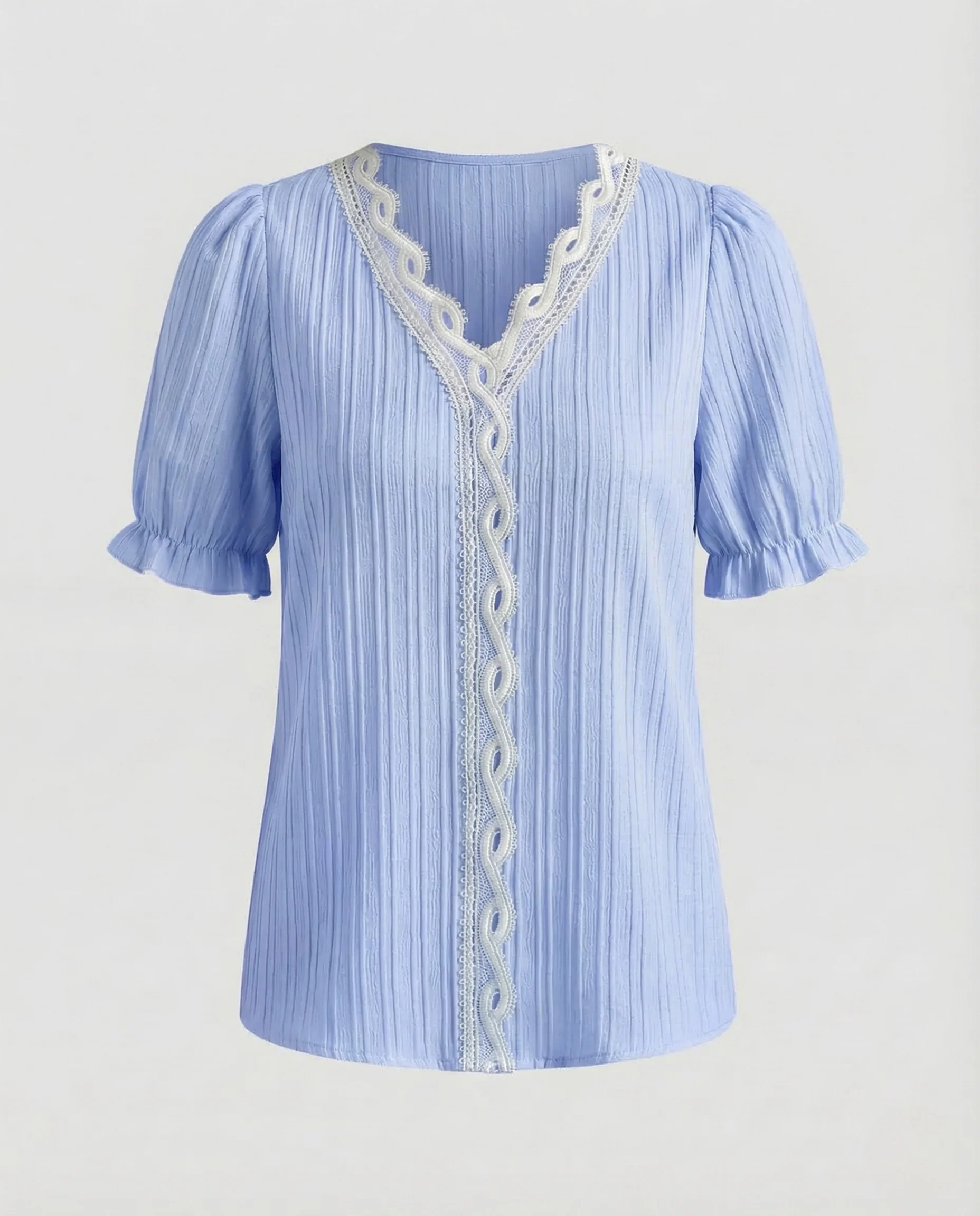 Damen Plissee Bluse Spitze Kurzarm - Image 10