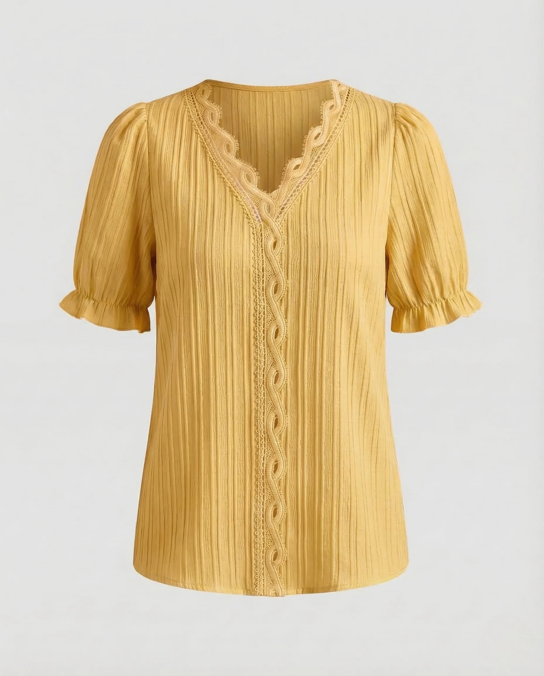 Damen Plissee Bluse Spitze Kurzarm - Image 12