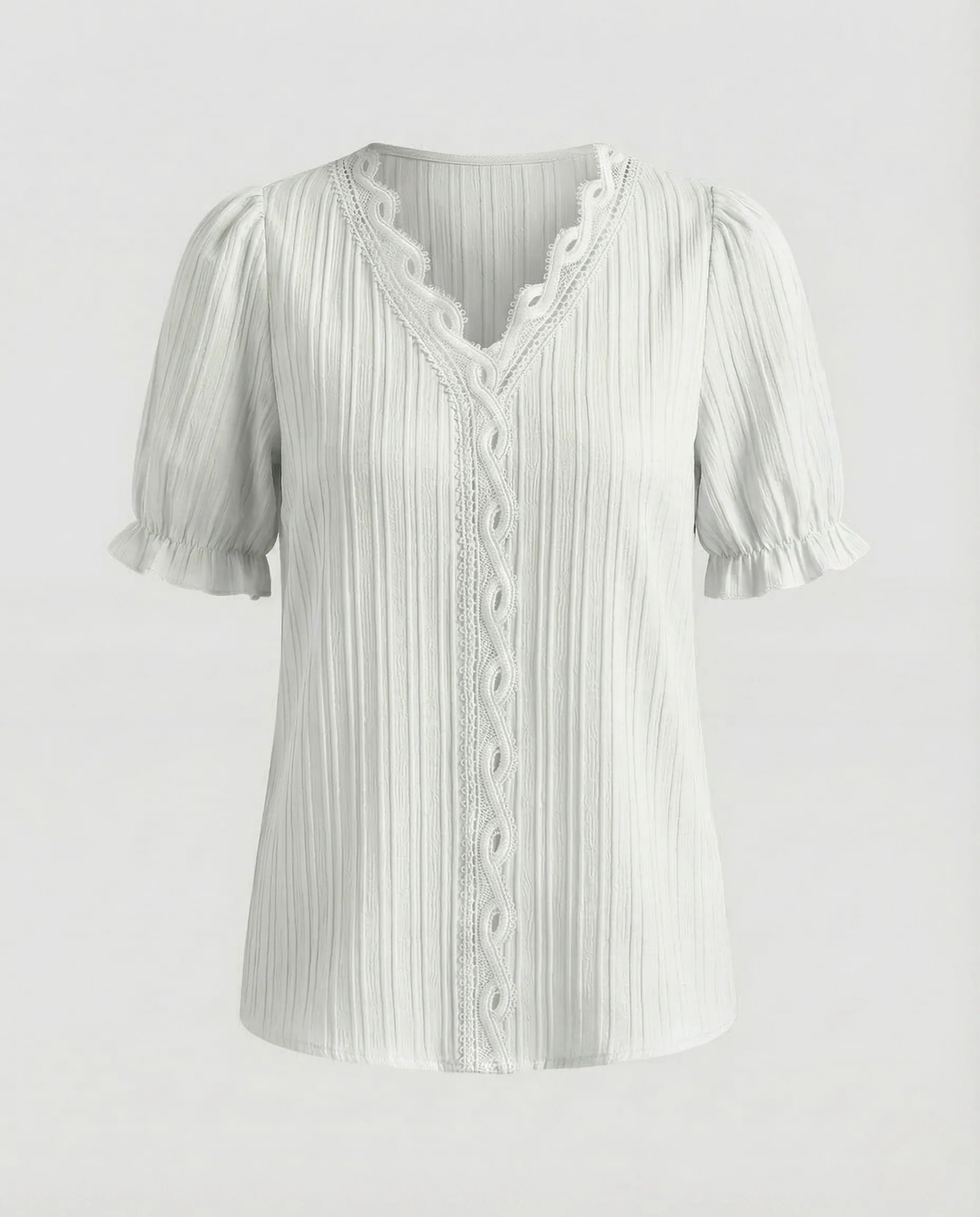 Damen Plissee Bluse Spitze Kurzarm - Image 13