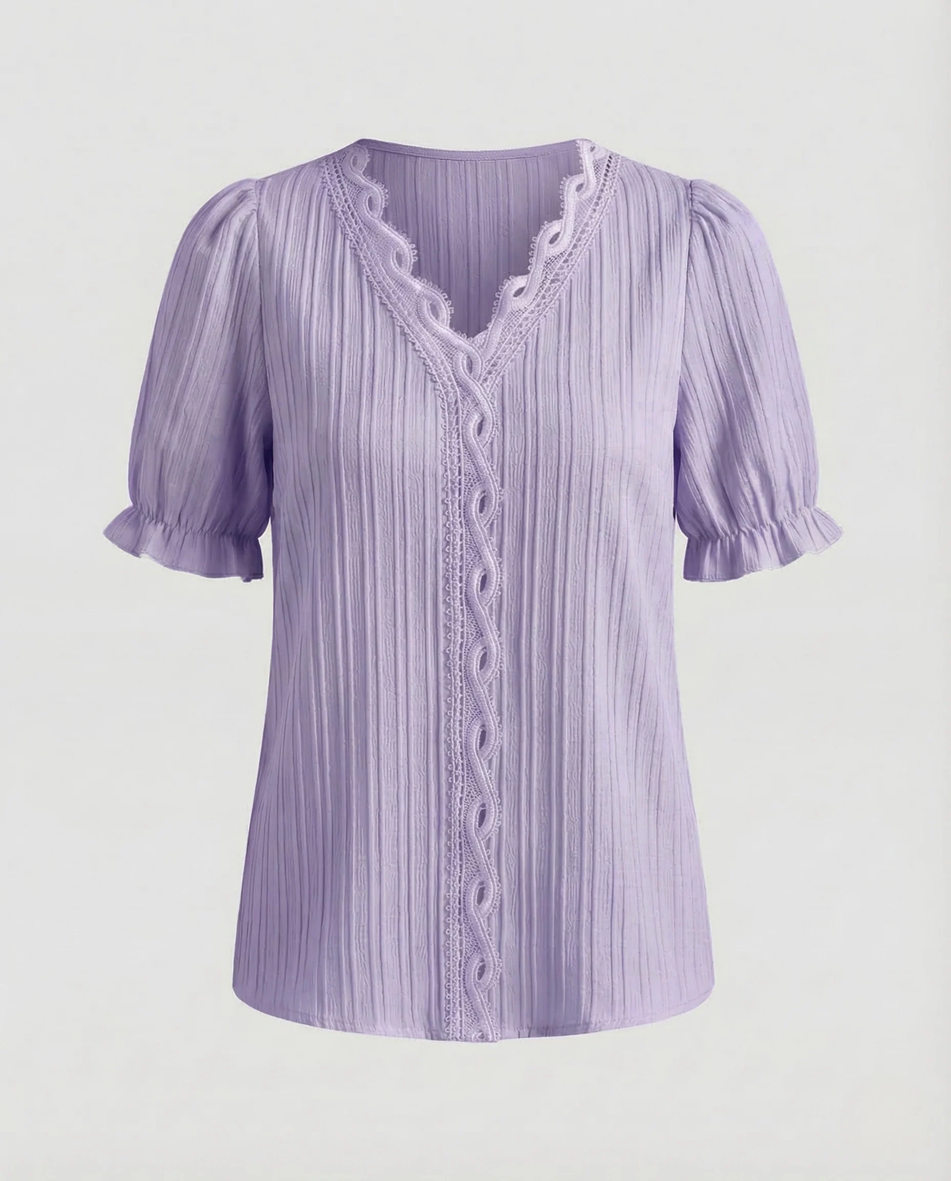 Damen Plissee Bluse Spitze Kurzarm - Image 14