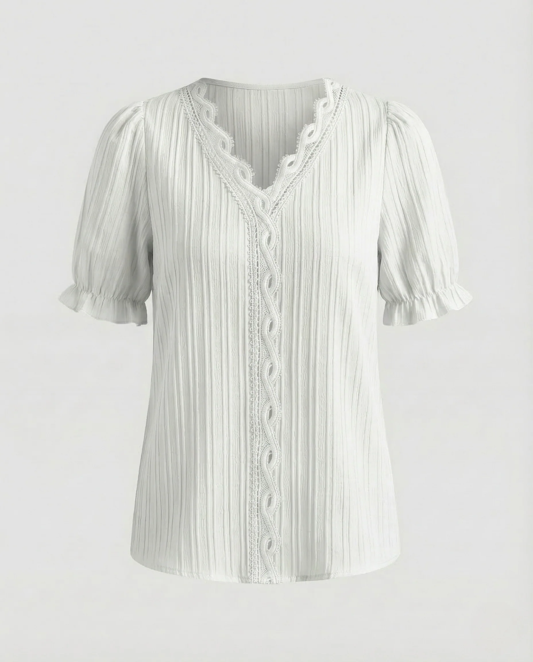 Damen Plissee Bluse Spitze Kurzarm - Image 8
