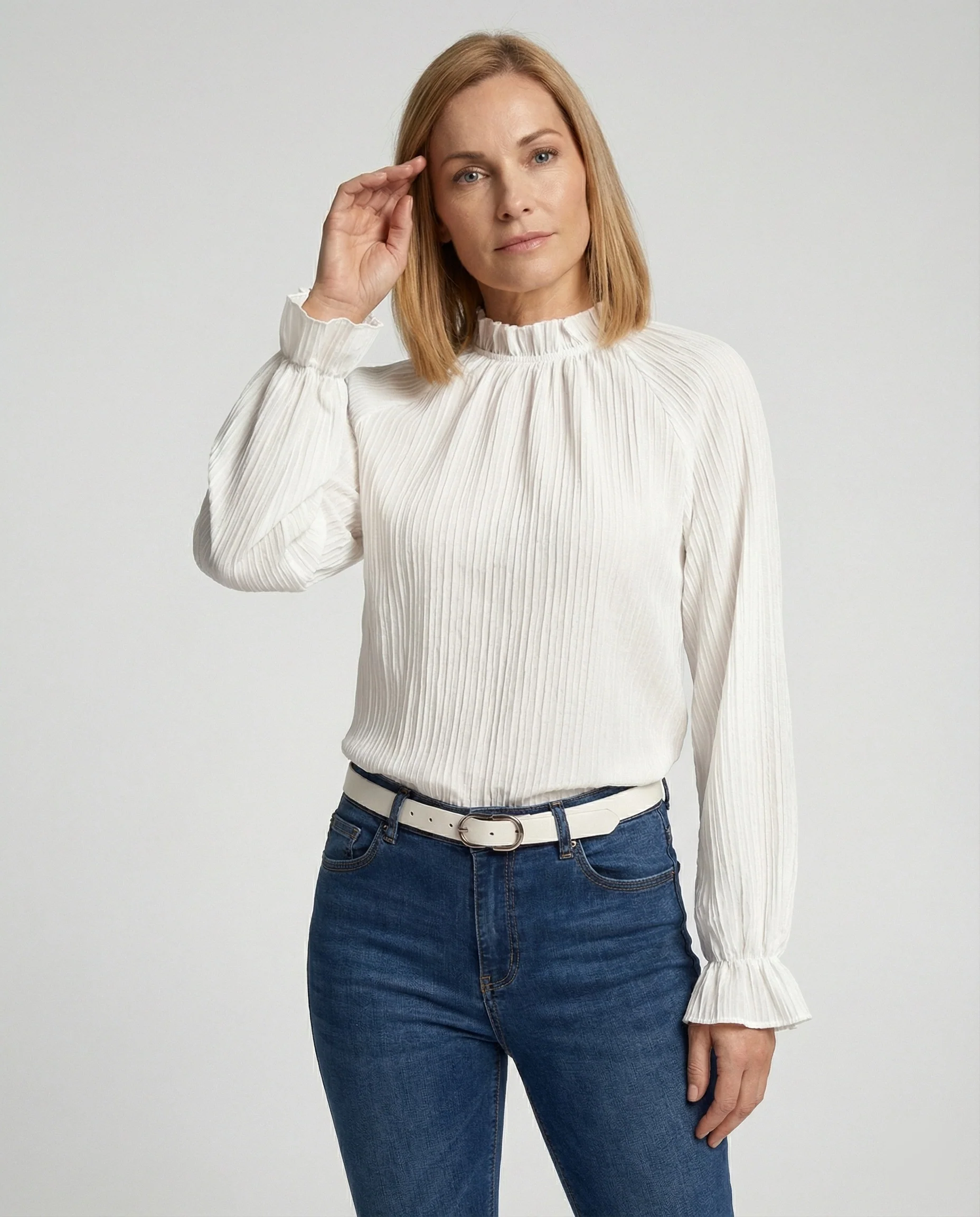 Damen Bluse Rüschen Stehkragen - Image 2