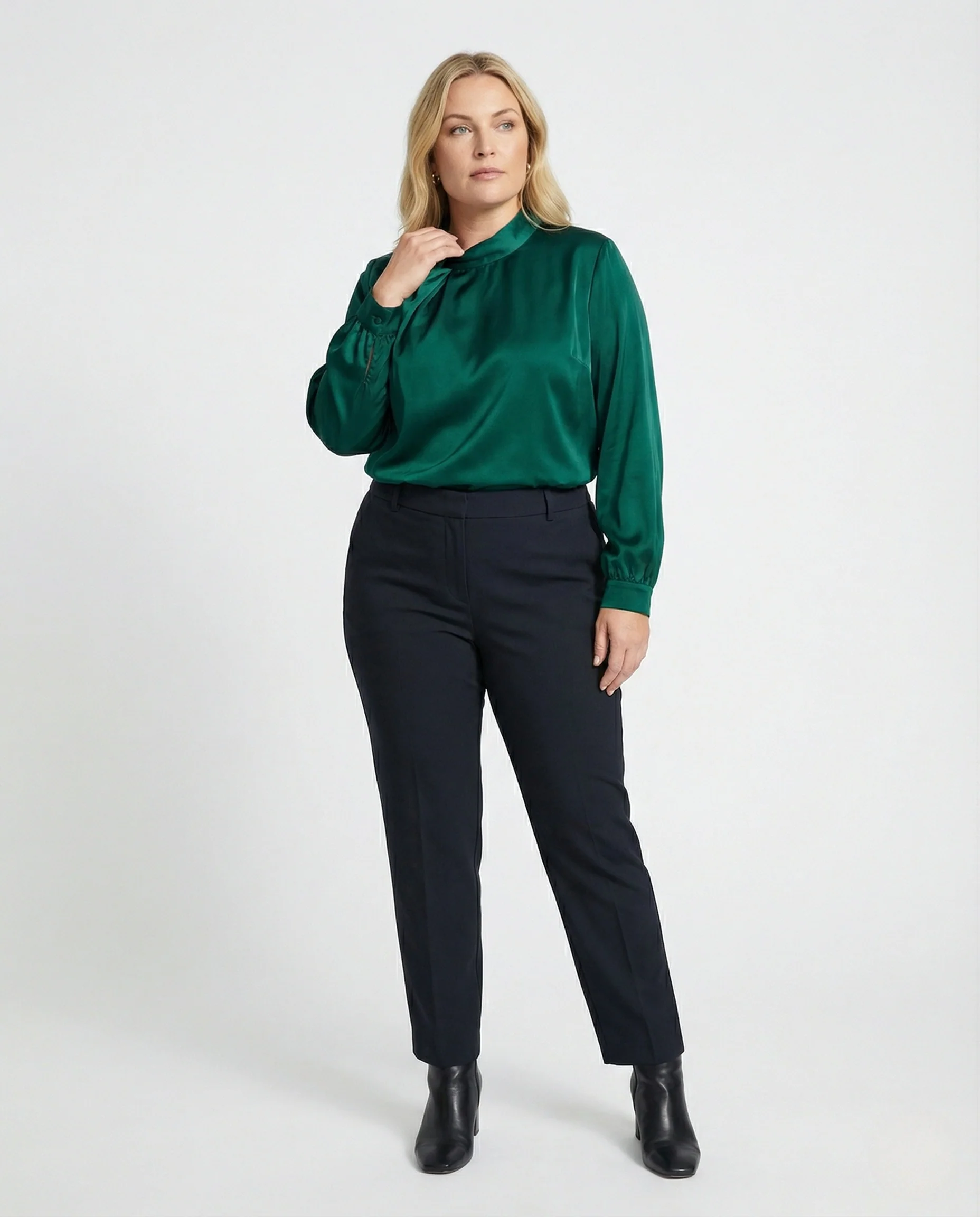Satin Langarmbluse Damen Mit Schleife - Image 2