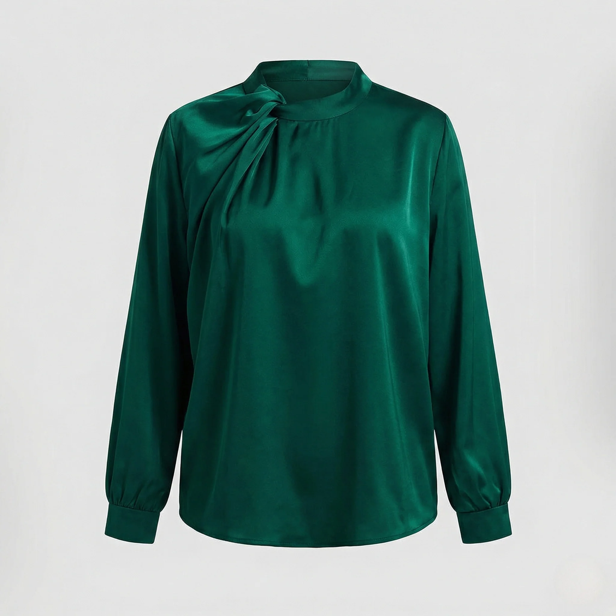 Satin Langarmbluse Damen Mit Schleife - Image 5
