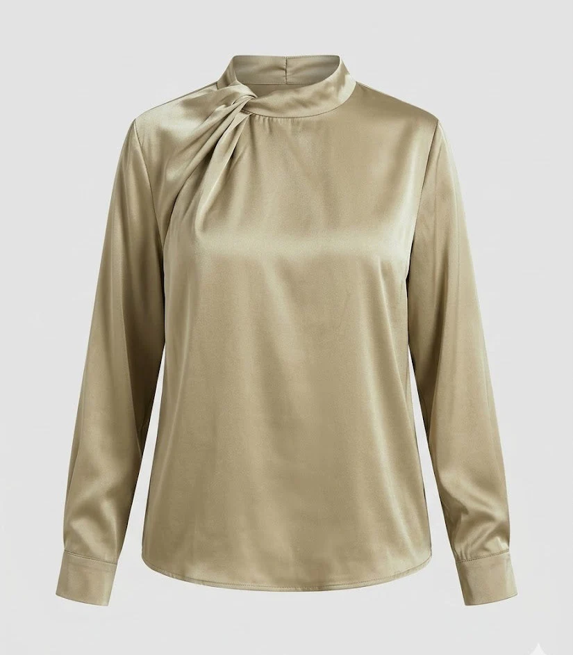 Satin Langarmbluse Damen Mit Schleife - Image 6