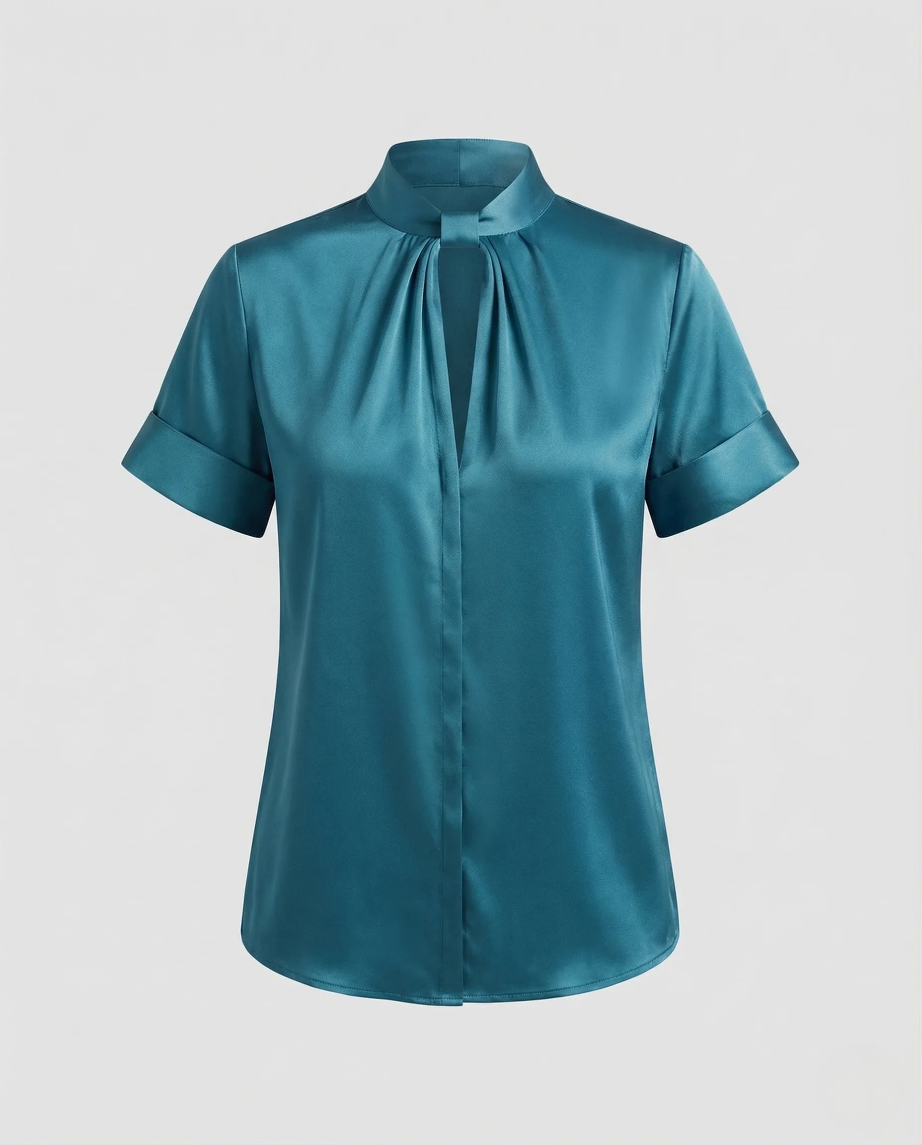 Damen Satinbluse Stehkragen Schlüsselloch Ausschnitt - Image 5
