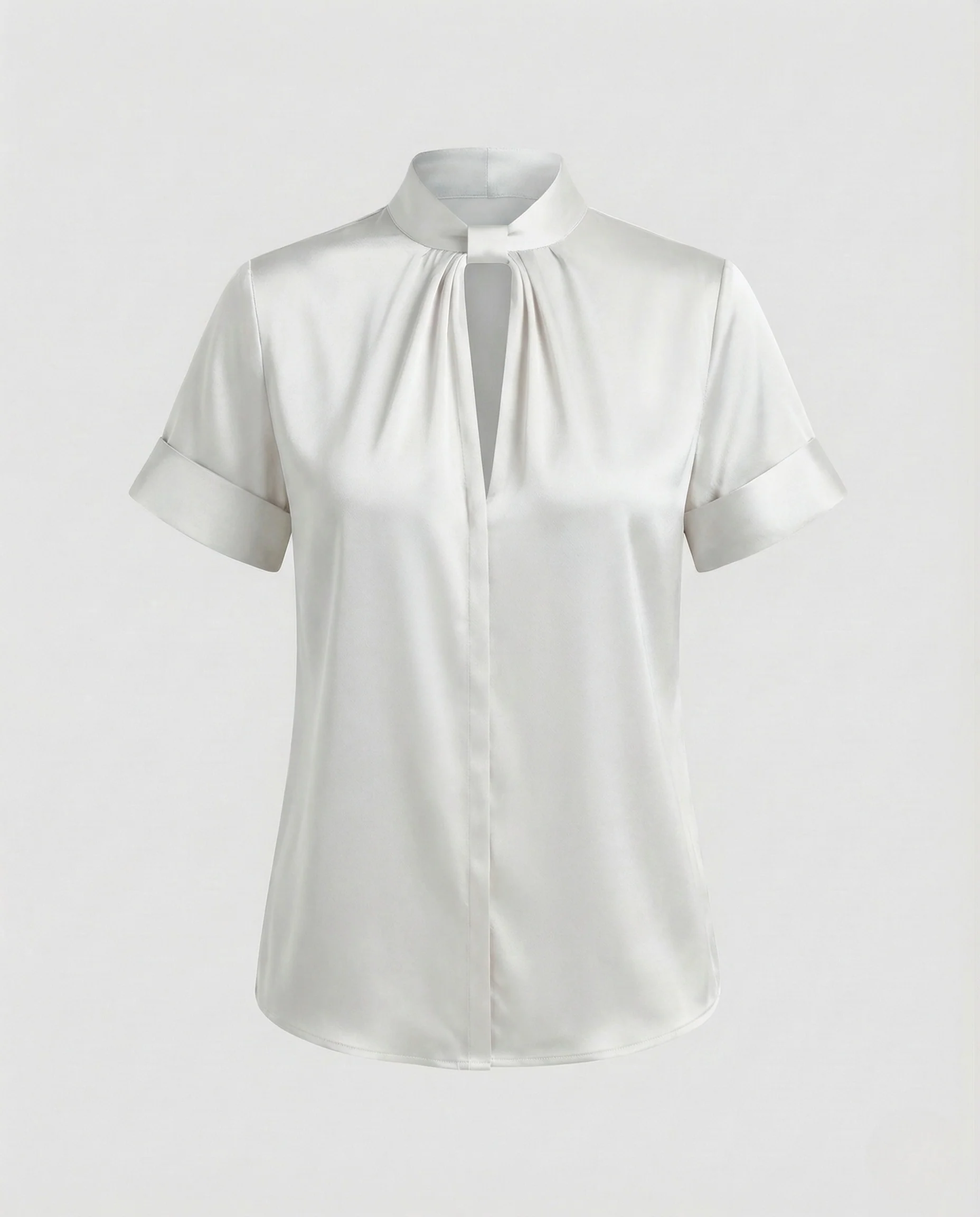 Damen Satinbluse Stehkragen Schlüsselloch Ausschnitt - Image 6