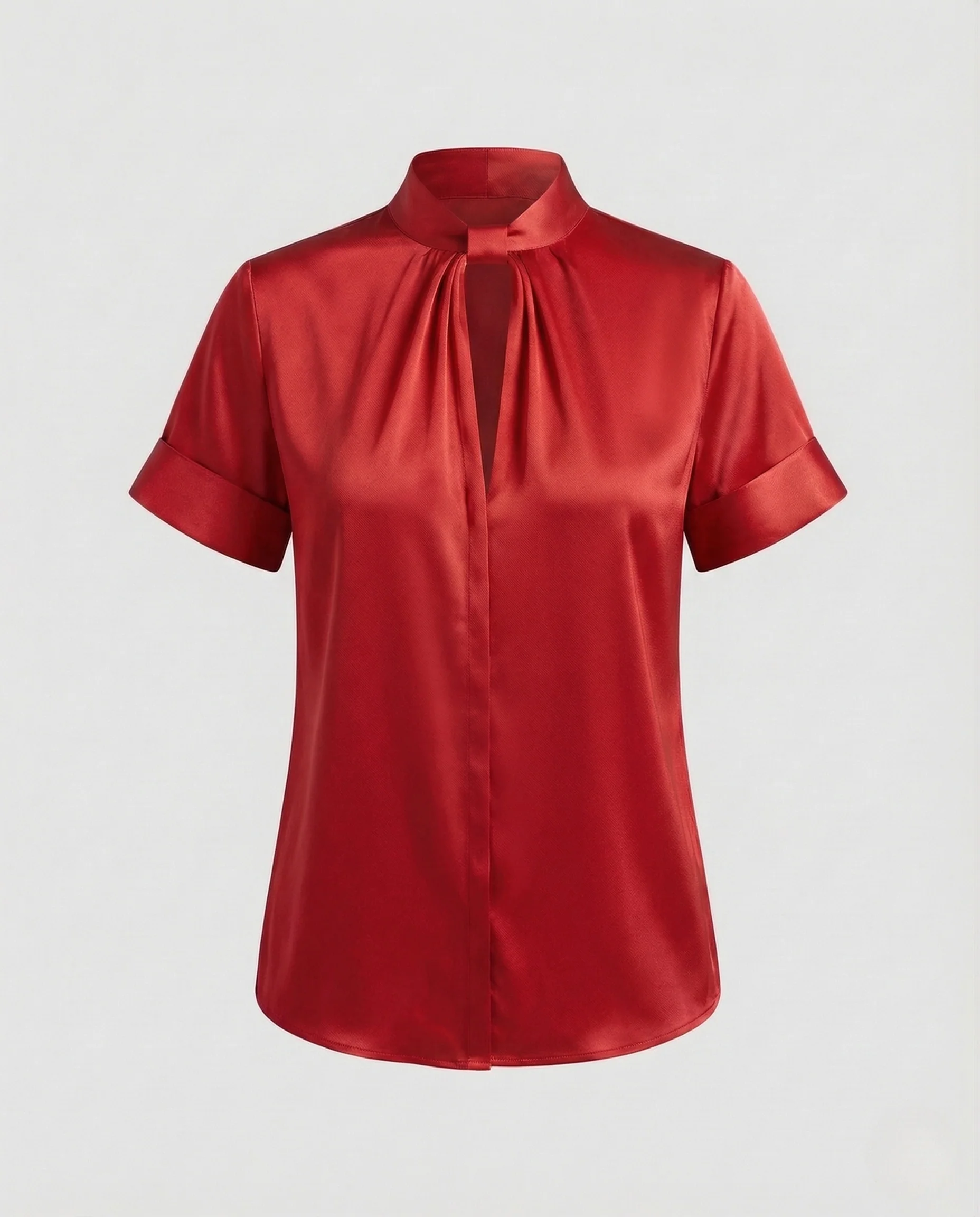 Damen Satinbluse Stehkragen Schlüsselloch Ausschnitt - Image 8