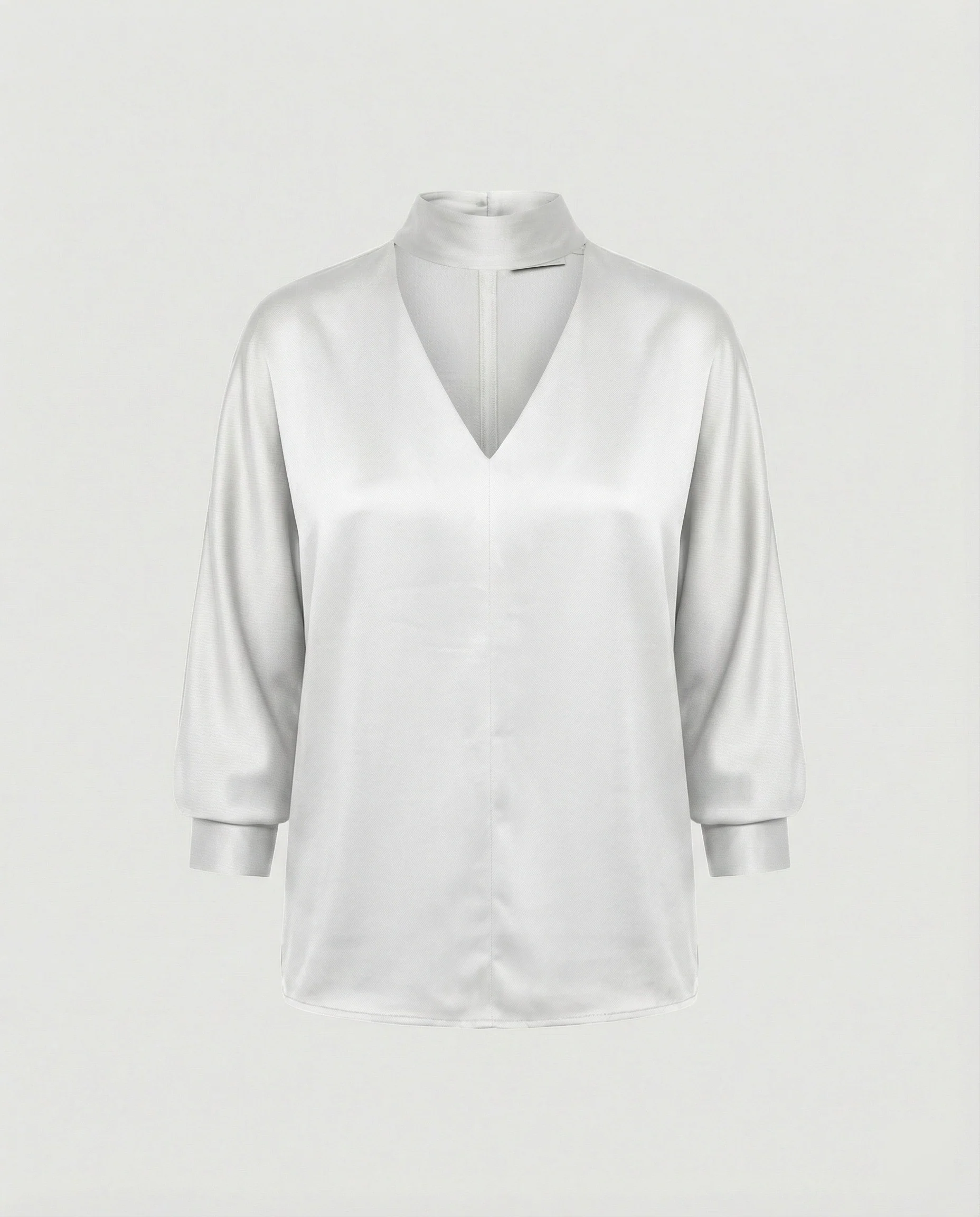 Damen Satinbluse elegant mit Stehkragen - Image 3