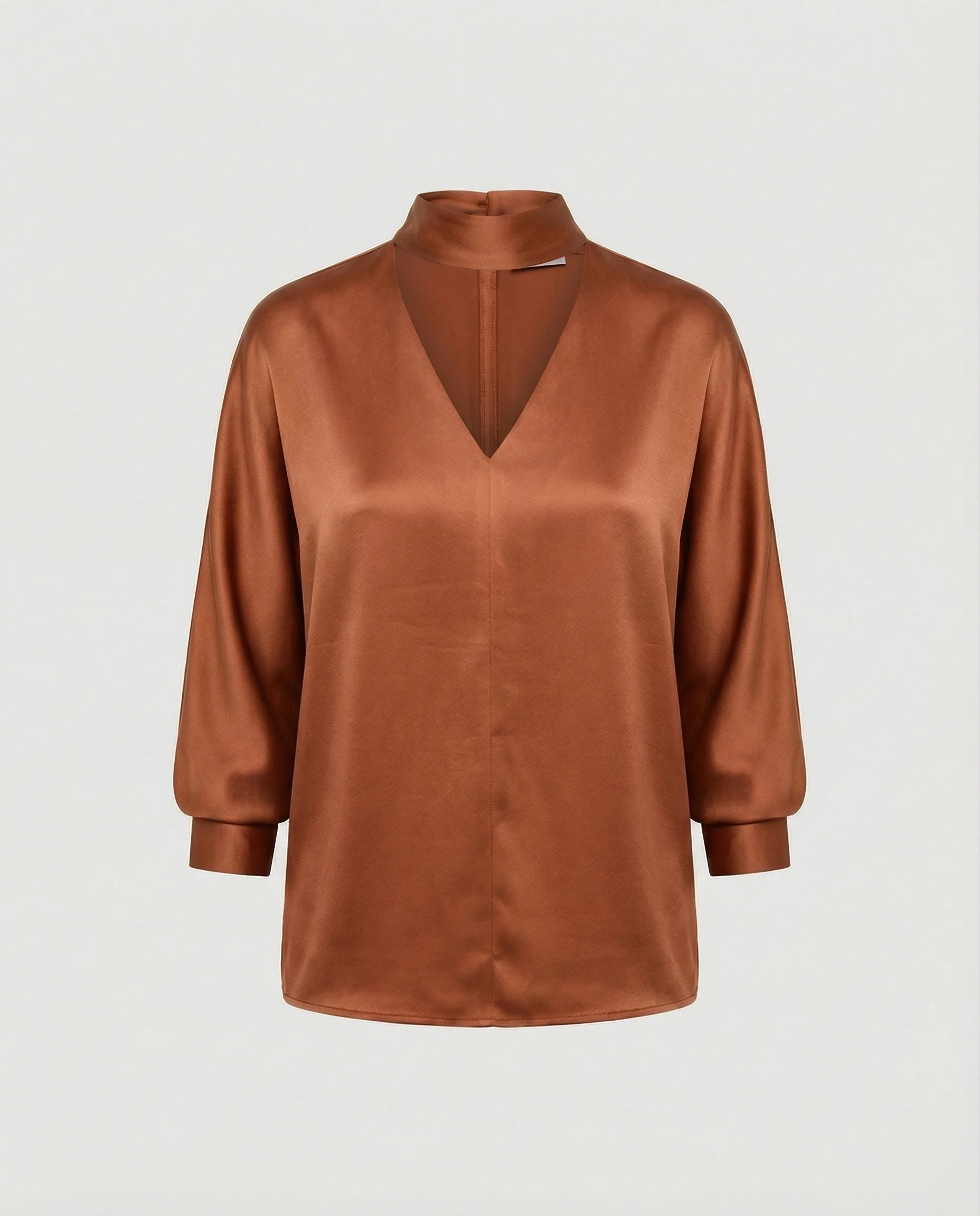Damen Satinbluse elegant mit Stehkragen - Image 4
