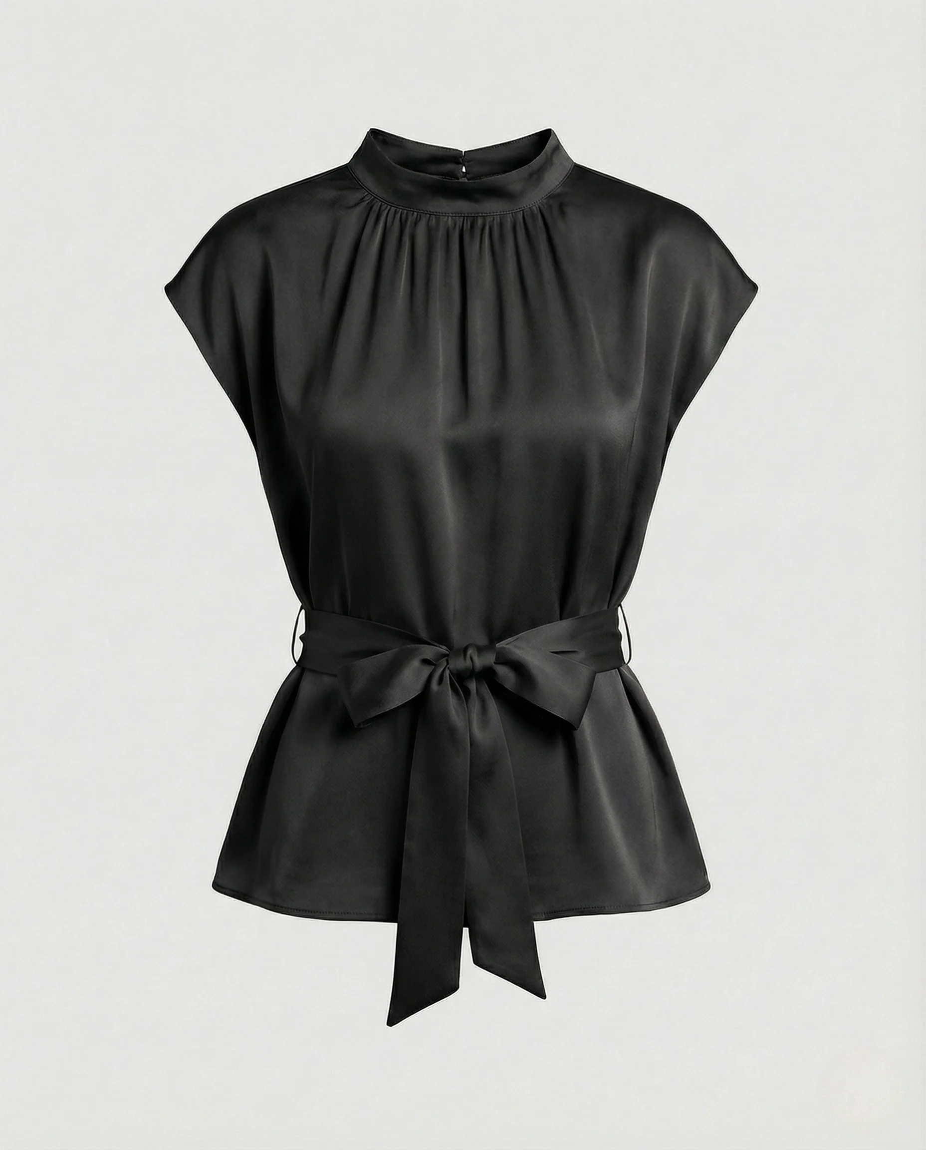 Damen Satin Schärpenbluse mit Stehkragen - Image 7