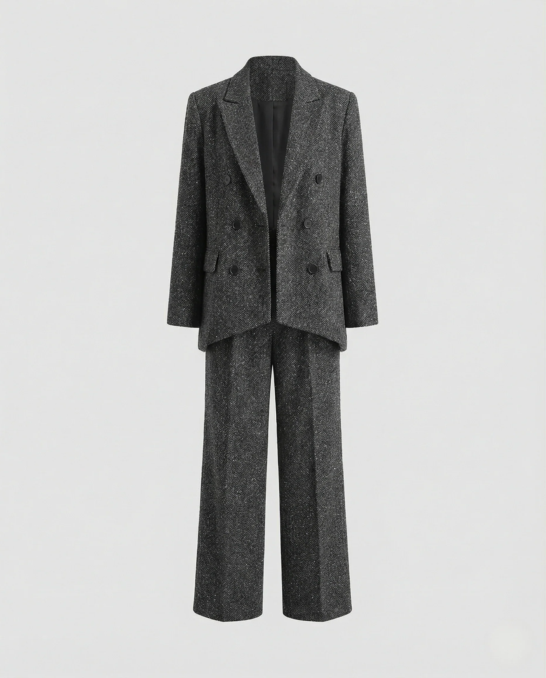 Eleganter Bouclé-Hosenanzug mit asymmetrischem Blazer und weitem Bein Heidi Mode - Image 4