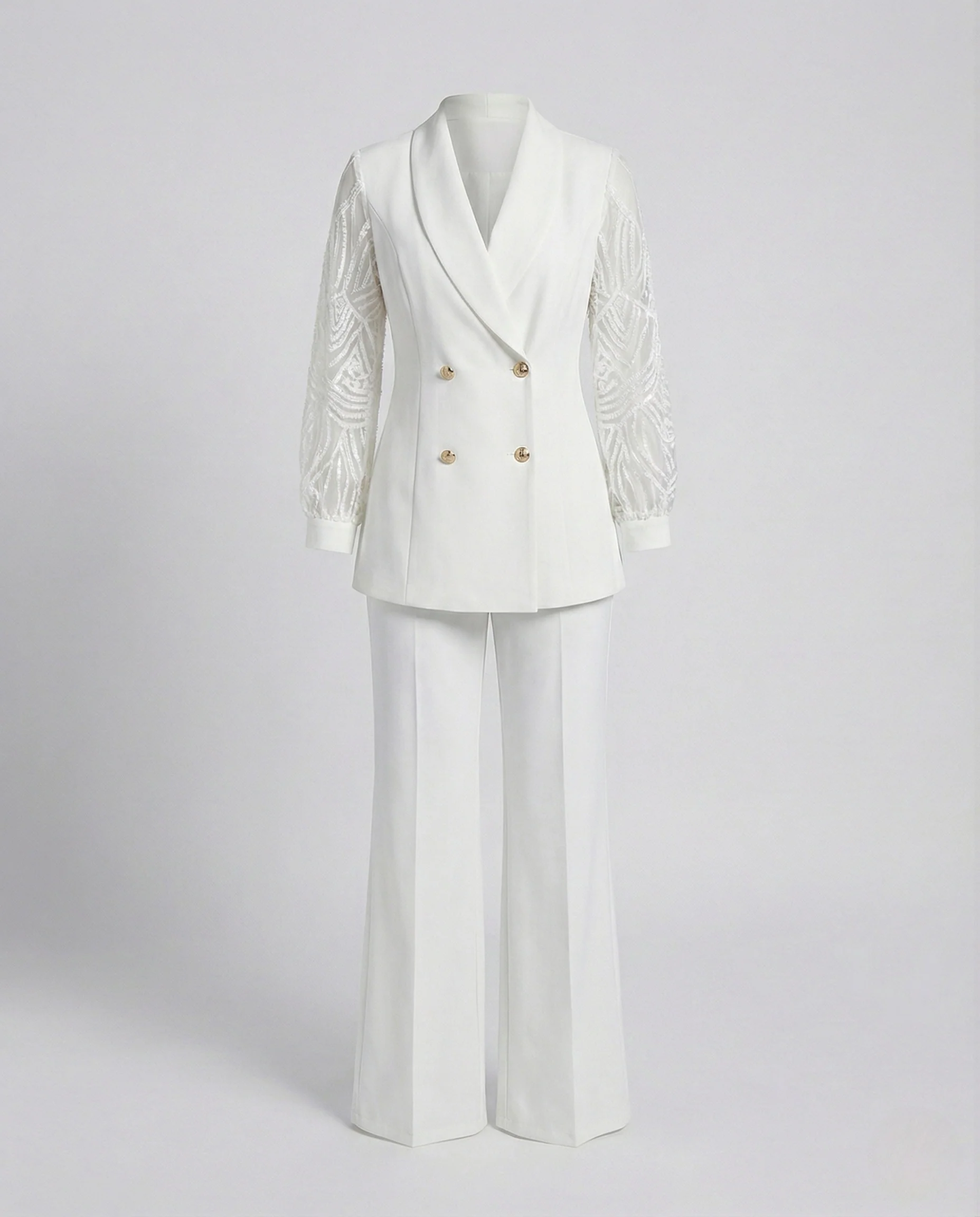 Damen Eleganter Hosenanzug mit Schalkragen und Spitzenärmeln - Image 6