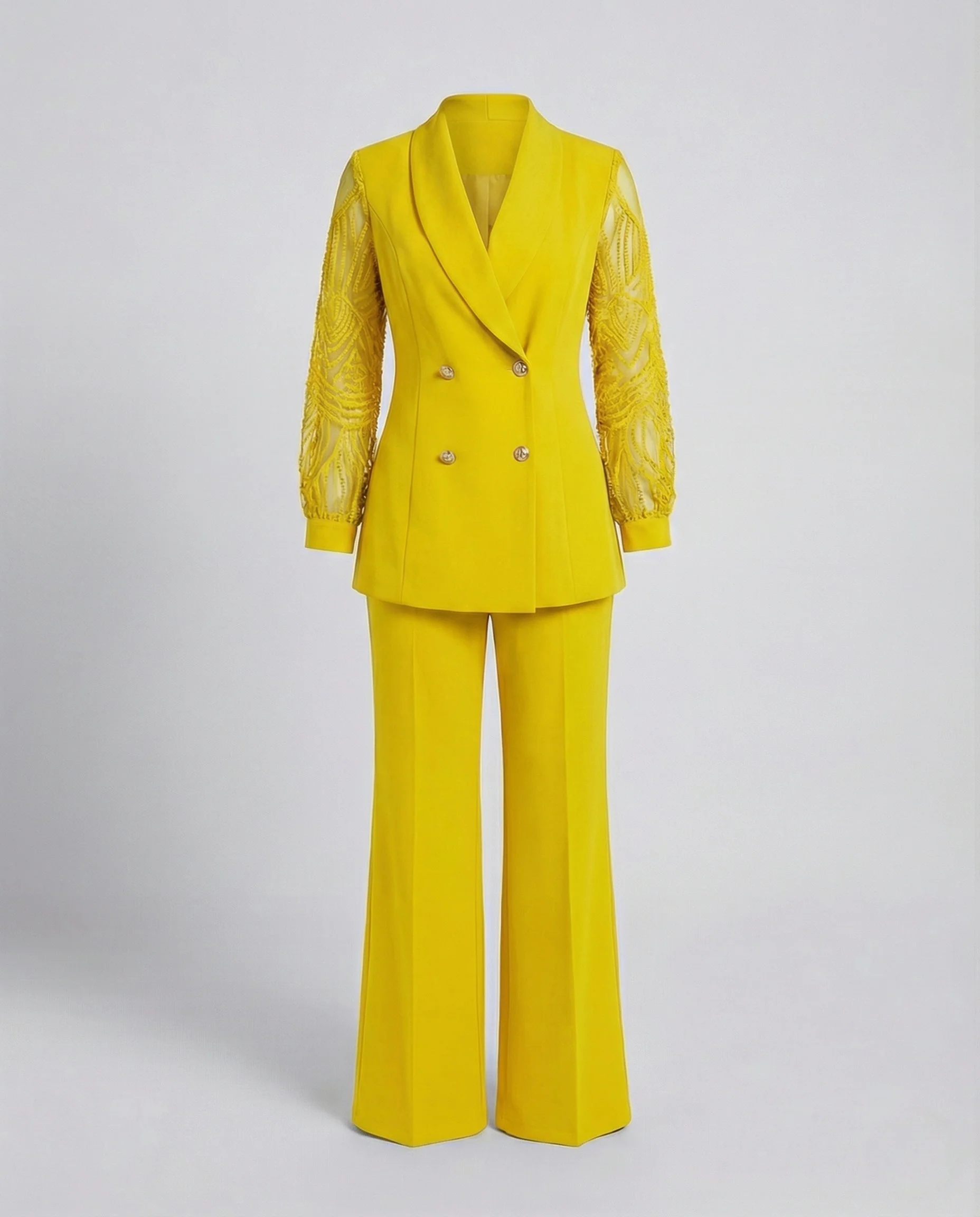 Damen Eleganter Hosenanzug mit Schalkragen und Spitzenärmeln - Image 7