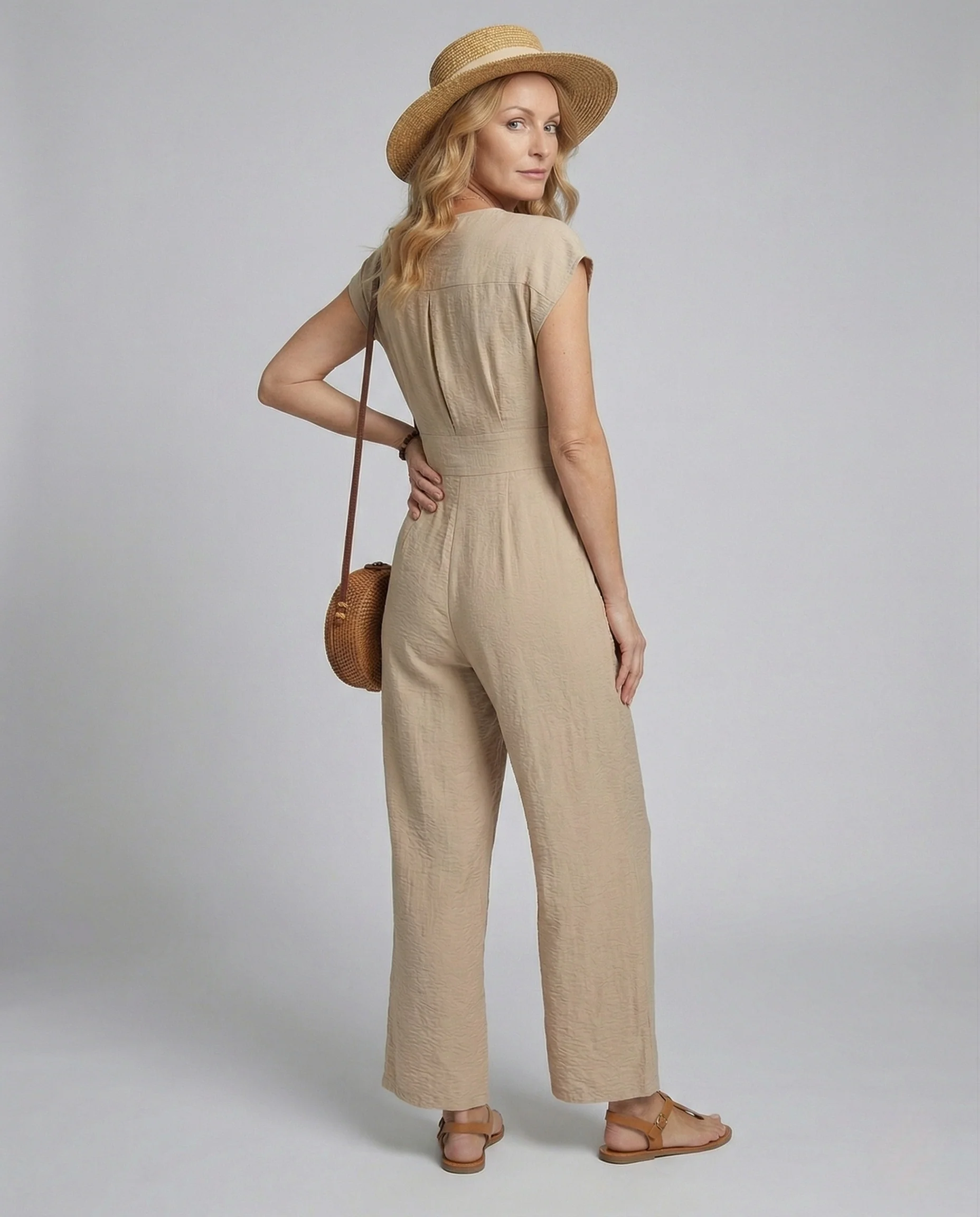 Damen Eleganter Overall mit V-Ausschnitt und weitem Bein - Image 2