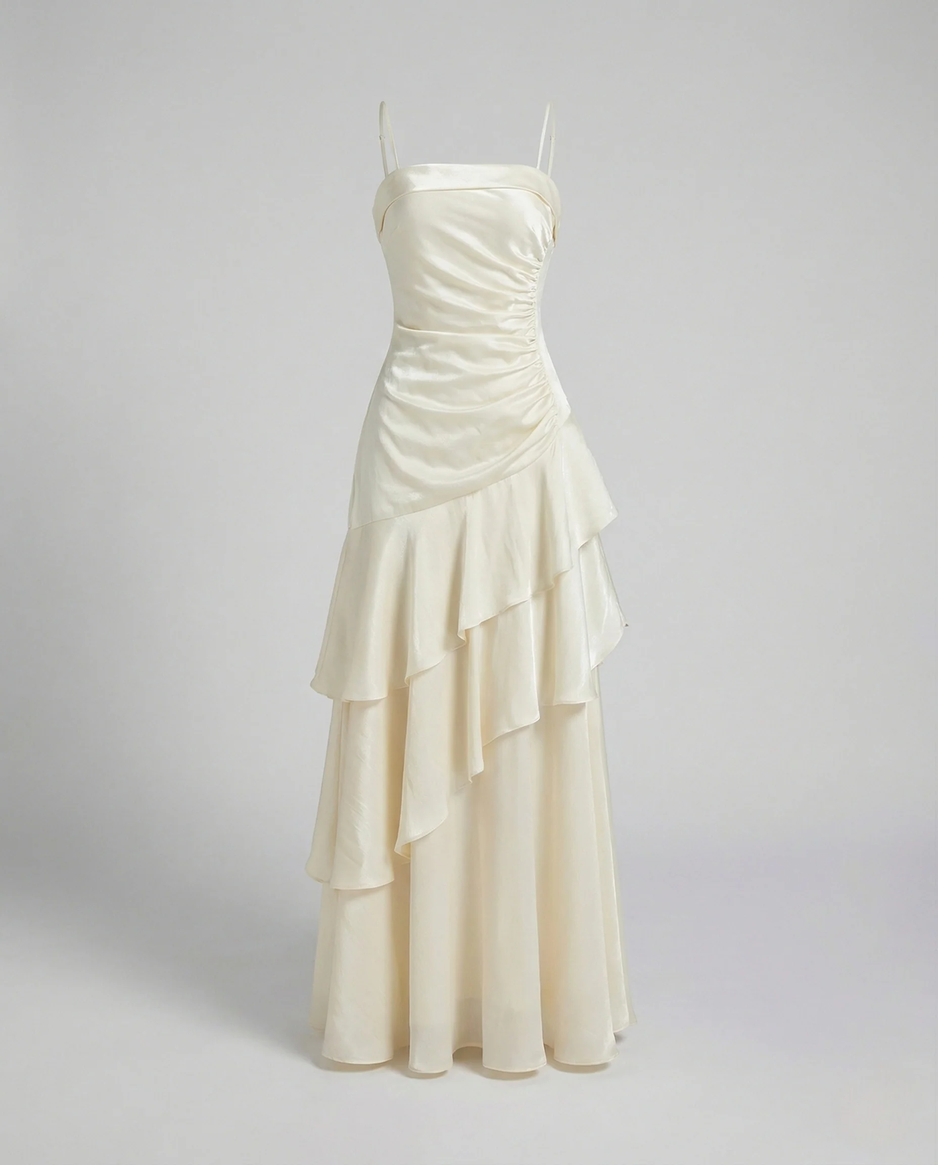 Damen Abendkleid mit Spaghettiträgern und Volantrock - Image 5